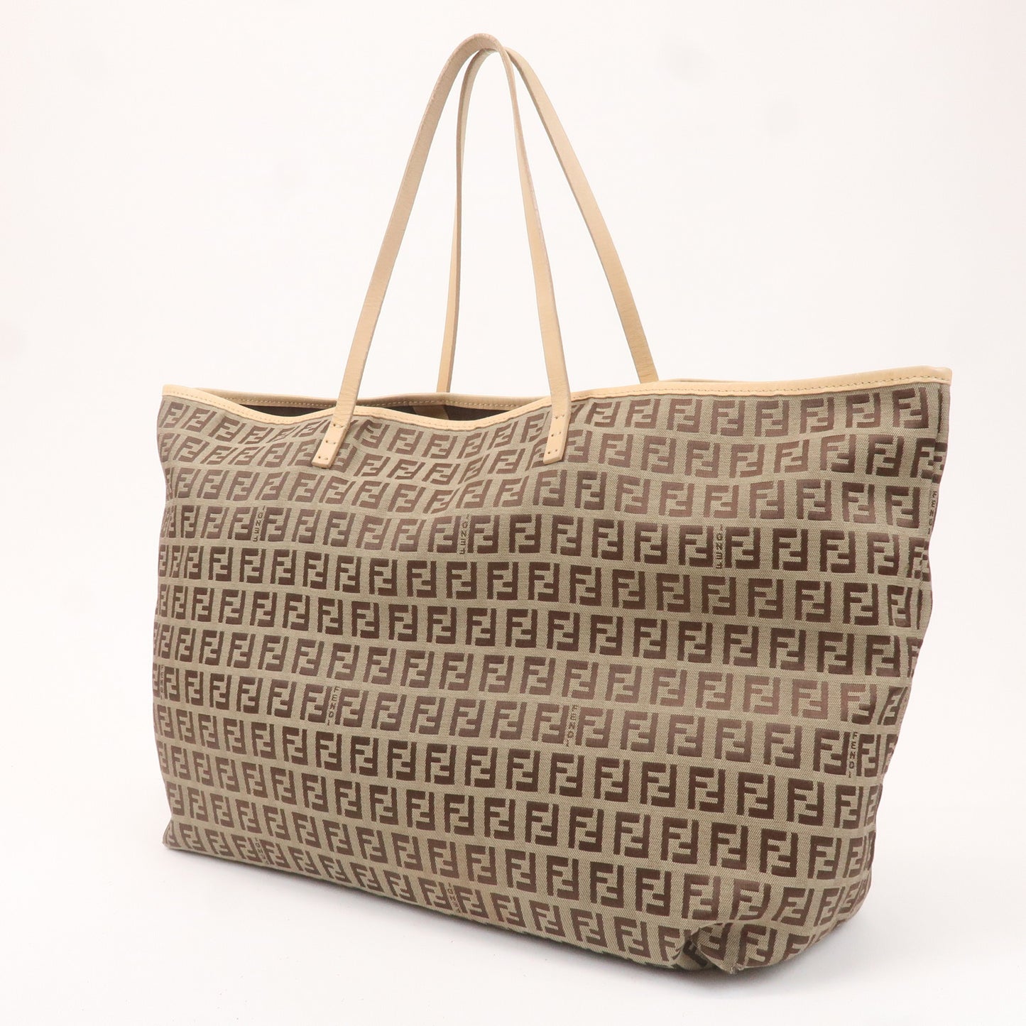 FENDI Zucchino Canvas Leather Tote Bag Beige Brown 8BH005