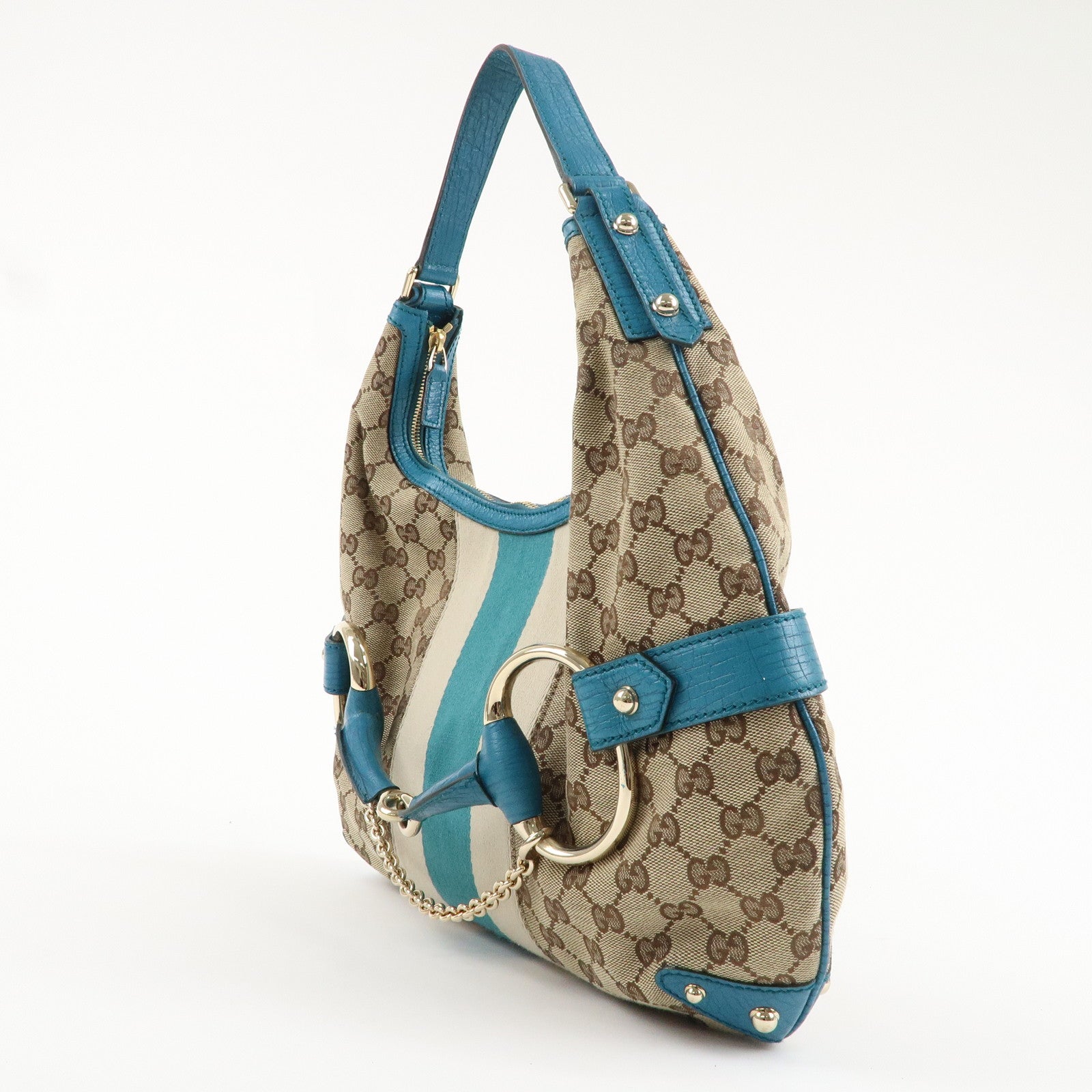 GUCCI Horsebit Sherry GG Canvas Leather Shoulder Bag 131026