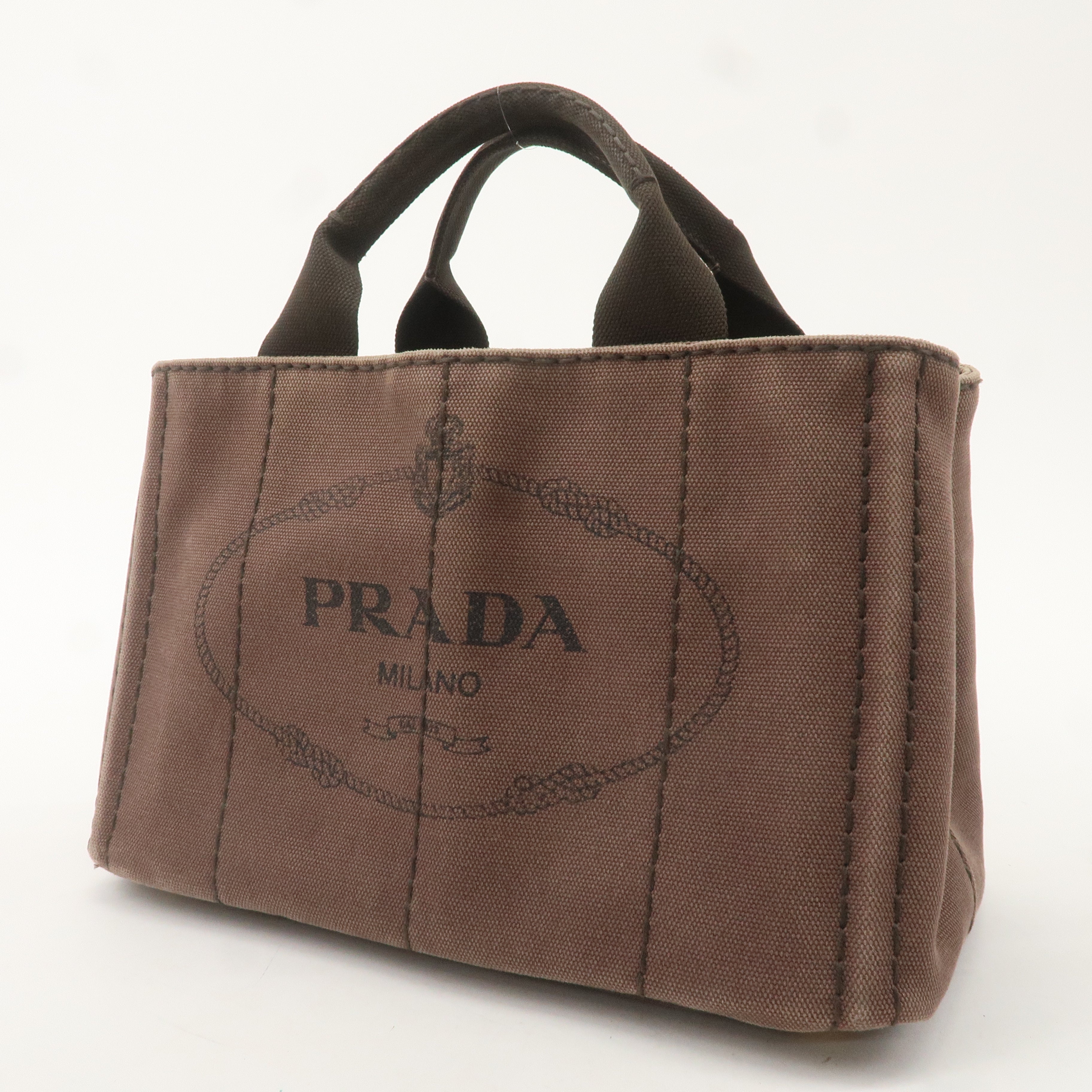 PRADA Logo Canapa Mini Canvas 2Way Bag Hand Bag Brown B2439G