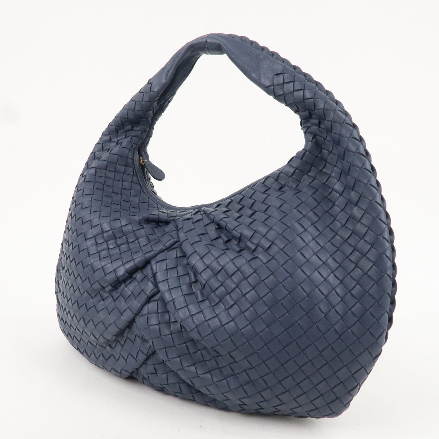 BOTTEGA VENETA Intrecciato Hobo Leather Shoulder Bag Navy 115653