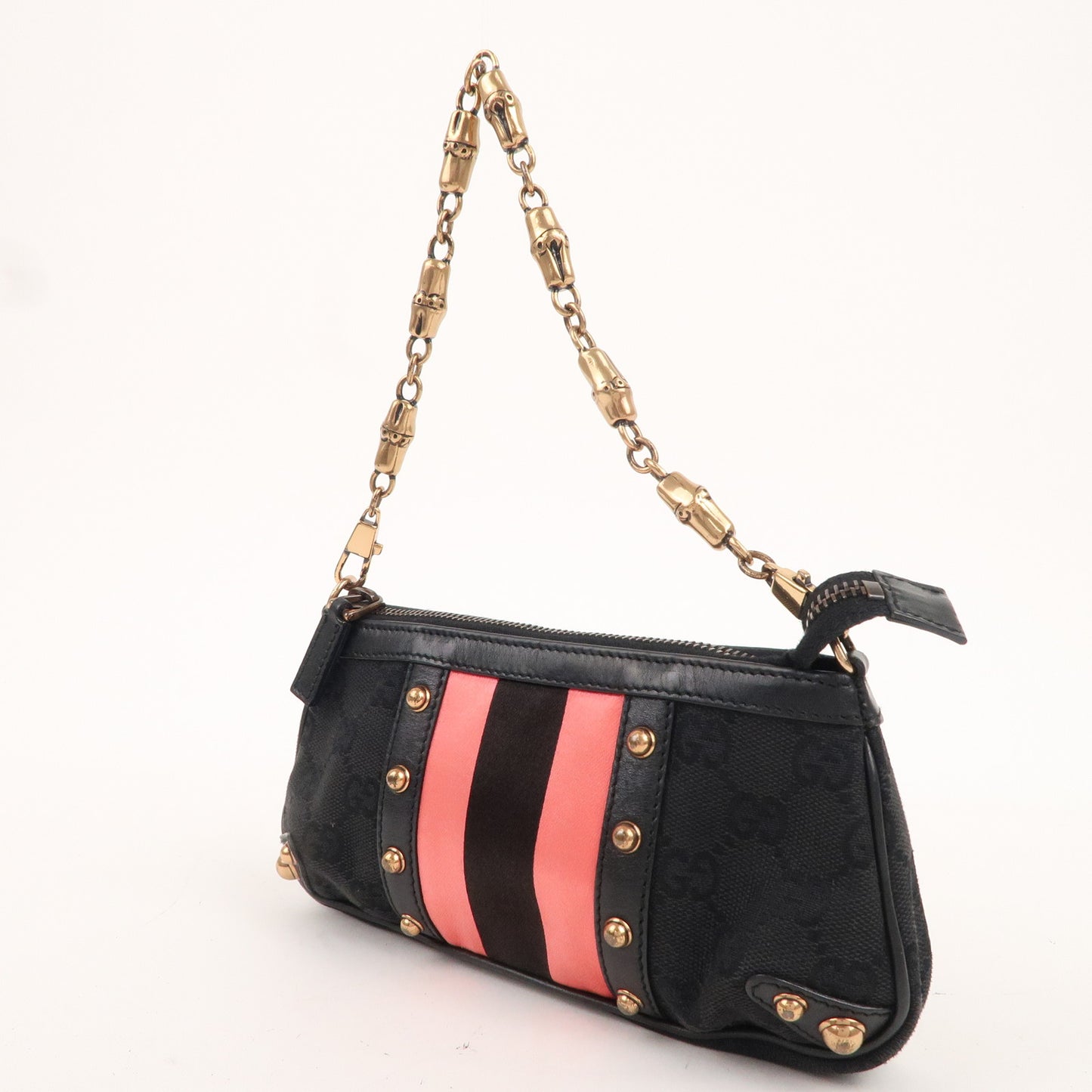 GUCCI Sherry Bamboo GG Canvas Leather Chain Bag Black 129423