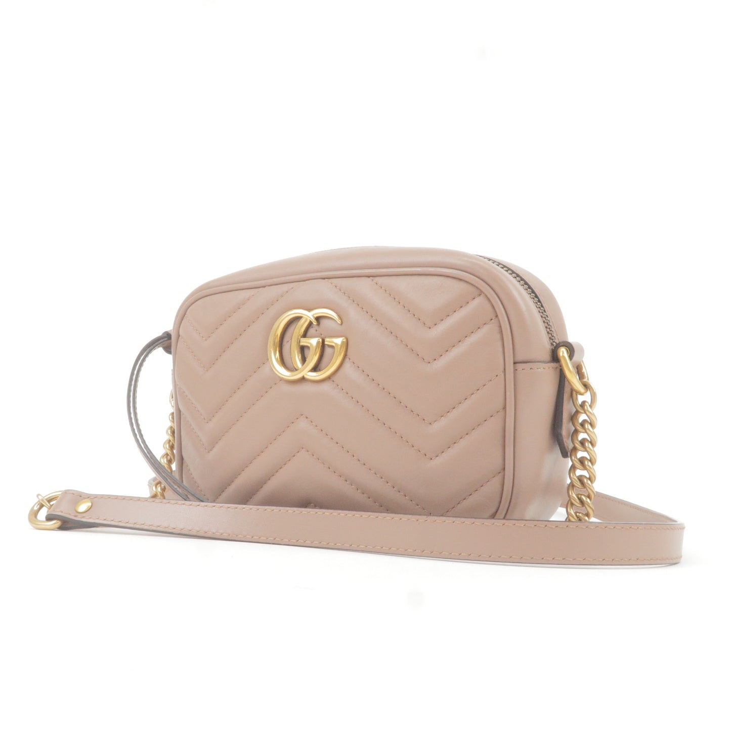 GUCCI GG Marmont Leather Chain Shoulder Bag Pink Beige 448065
