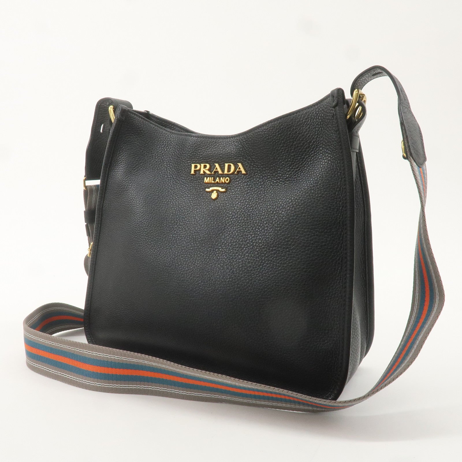 PRADA Logo Leather Shoulder Bag Black NERO 1BC166