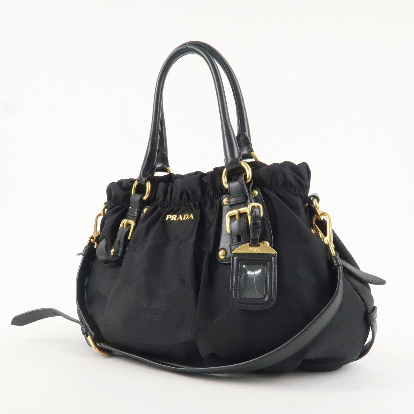 PRADA Logo Nylon Leather 2Way Shoulder Bag Black BR4259