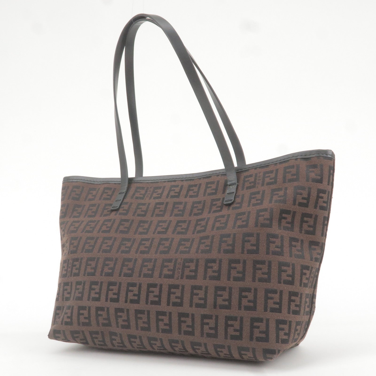 FENDI-Zucchino-Canvas-Leather-Tote-Bag-Brown-Black-8BH075 – dct