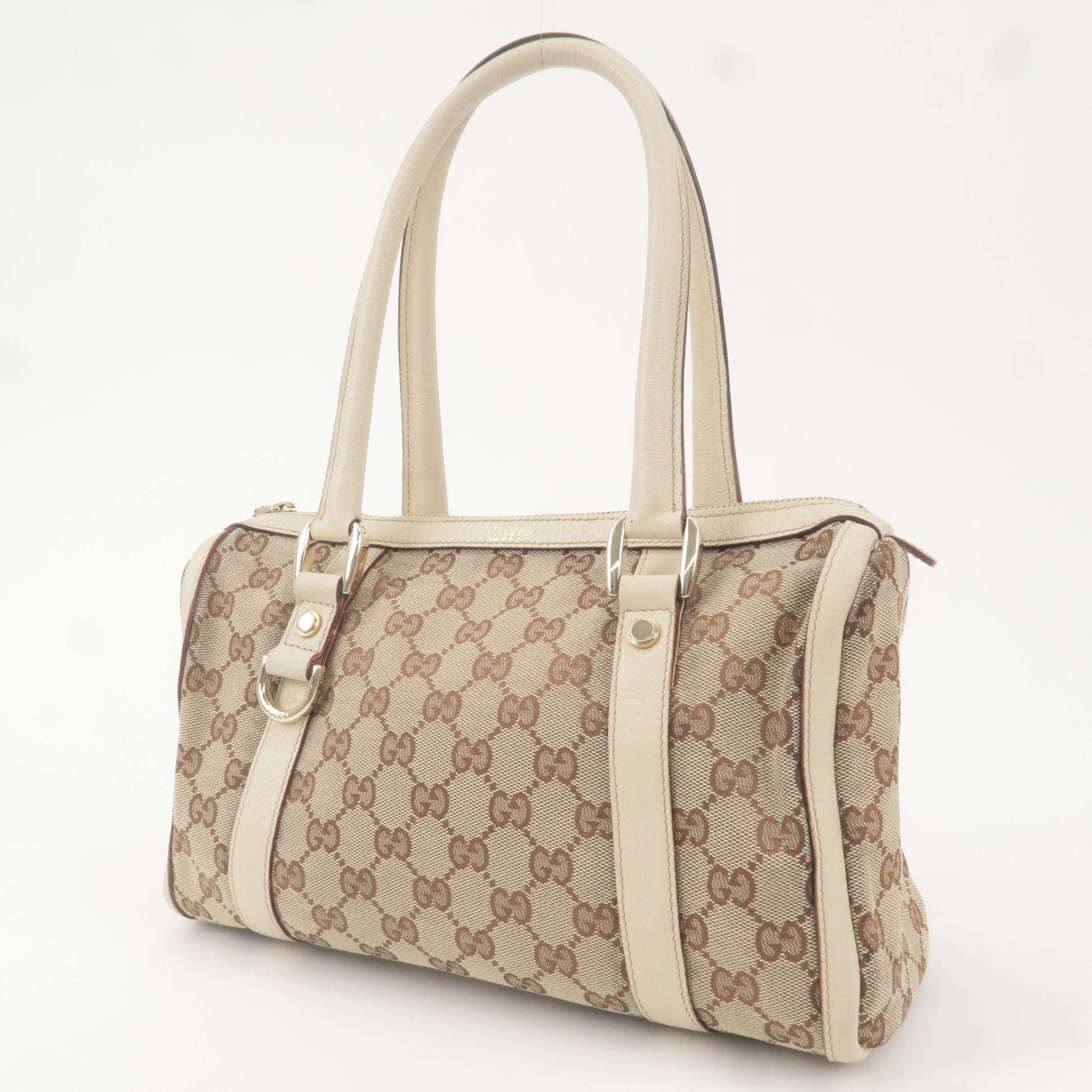 Gucci Ivory GG Canvas and Leather Boston Bag Gucci
