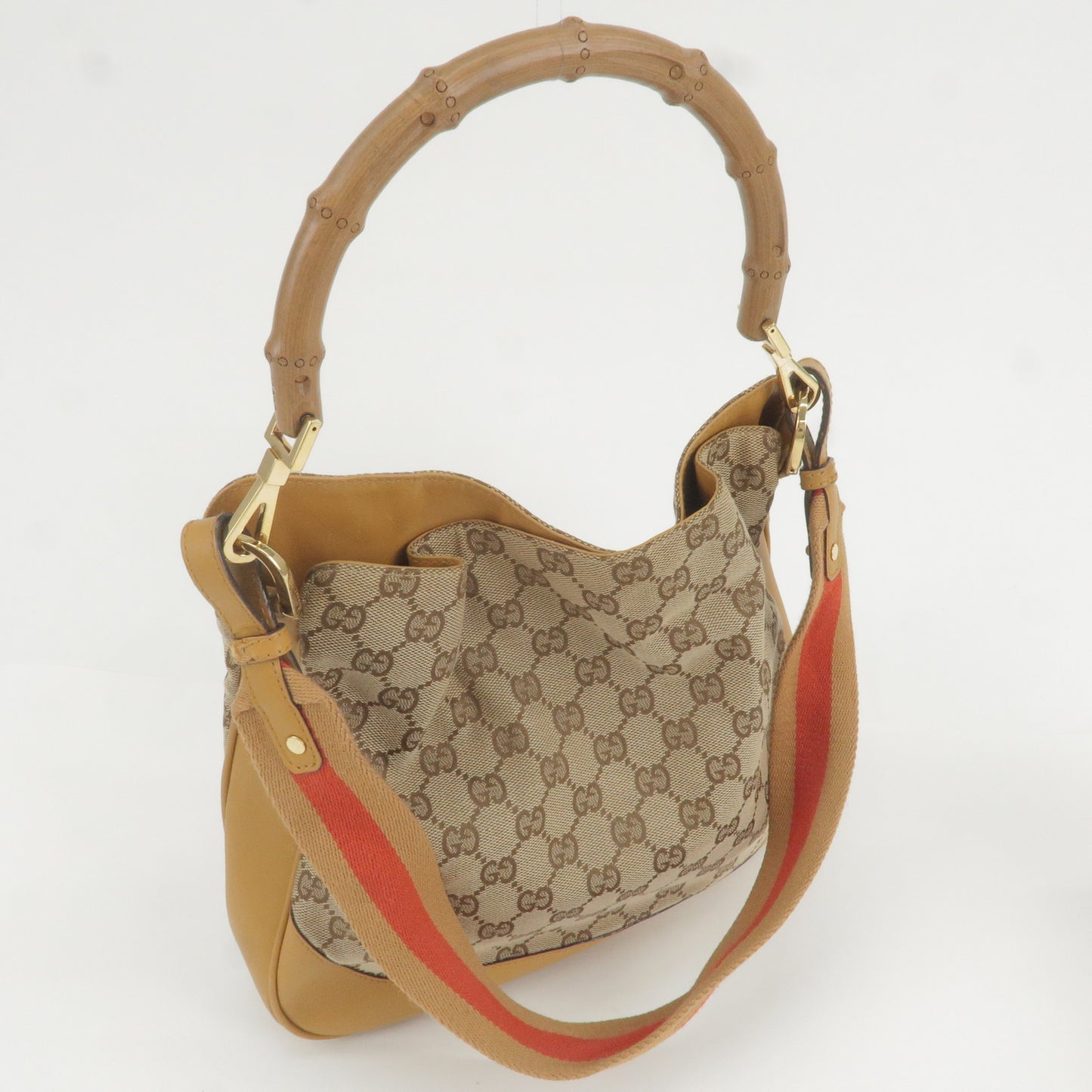 GUCCI Bamboo GG Canvas Leather 2Way Shoulder Bag 001.4095