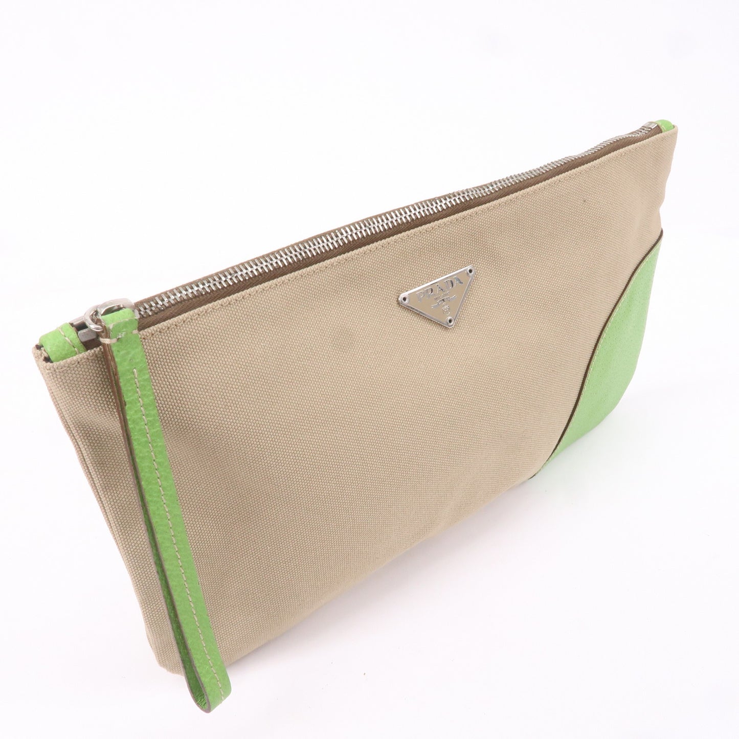 PARDA-Canvas-Leather-Pouch-Clutch-Bag-Beige-Green-VA0011 – dct