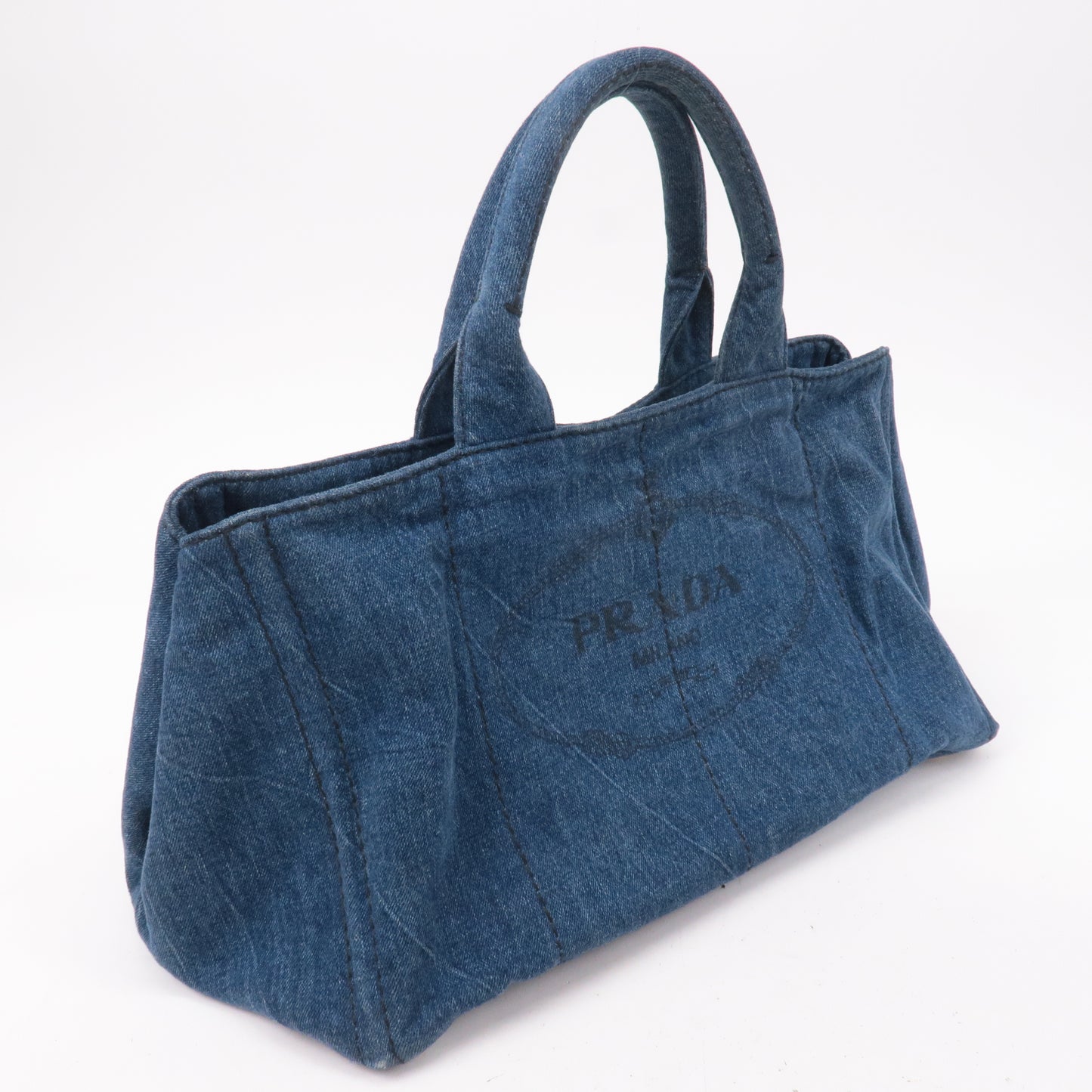 PRADA Canapa Large Canvas Tote Bag Hand Bag Denim Blue B1872B