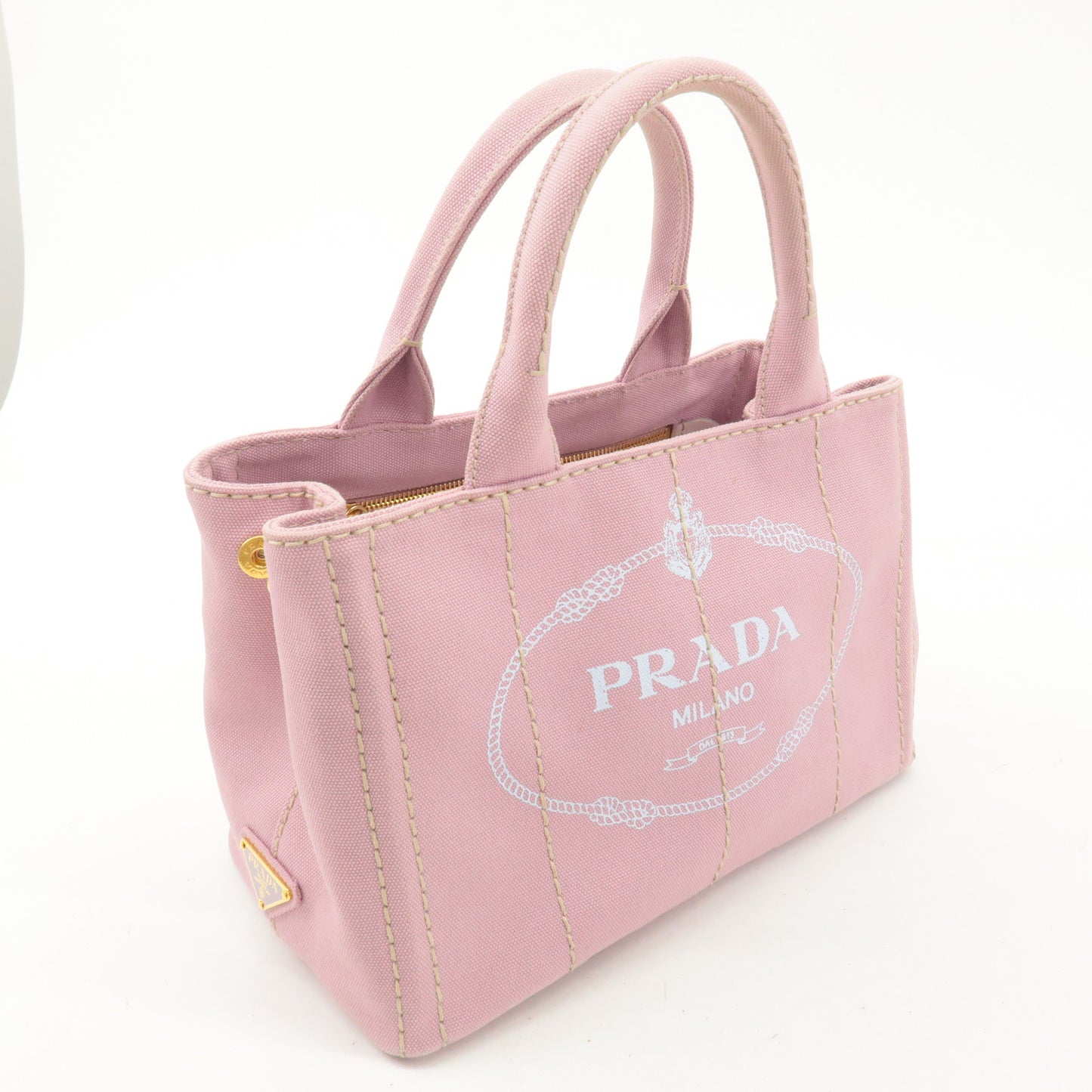 PRADA Logo Canapa Mini Canvas 2Way Bag Tote Bag Pink 1BG439