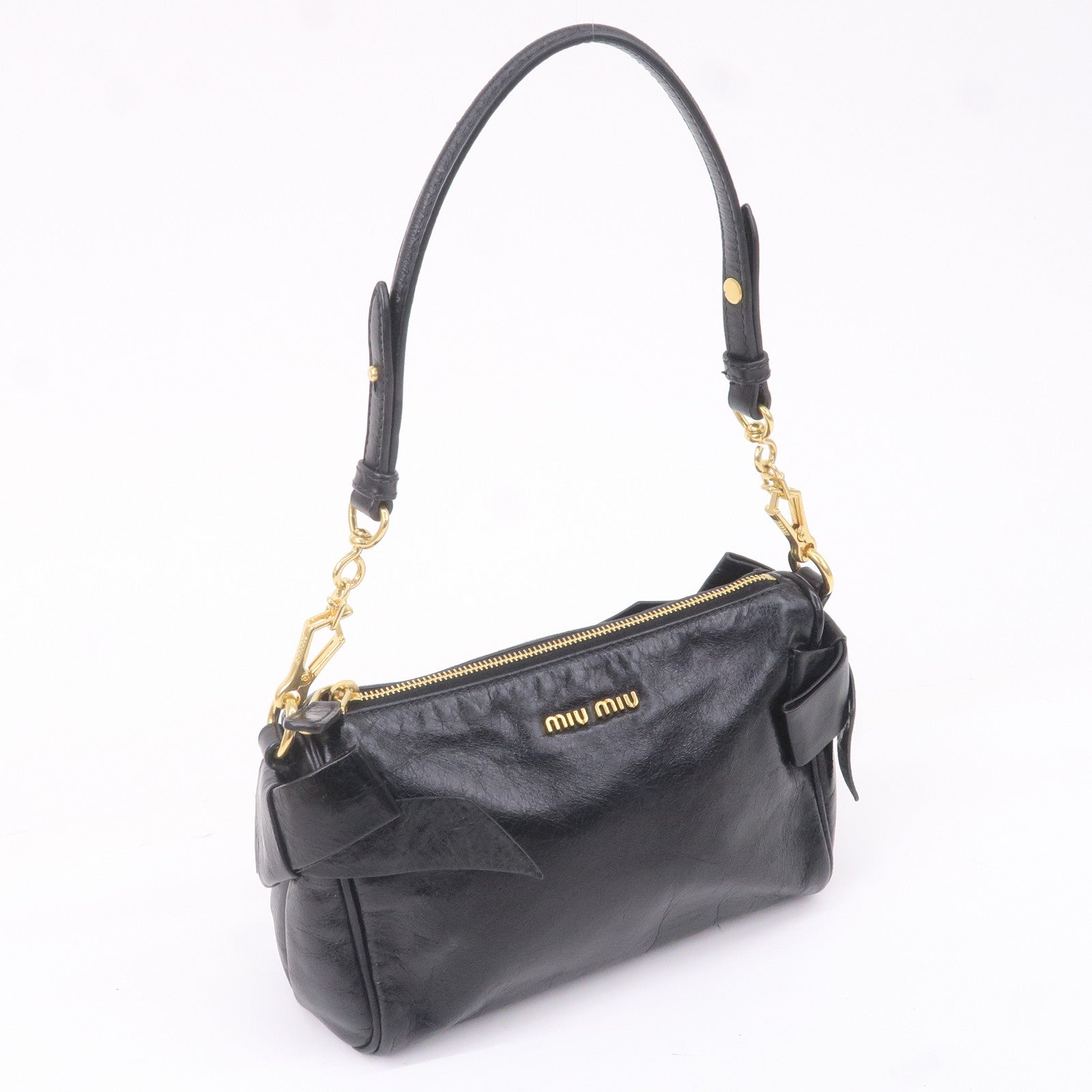 Authentic Miu Miu Vitello Lux Bow Bag (Nero/ Black)