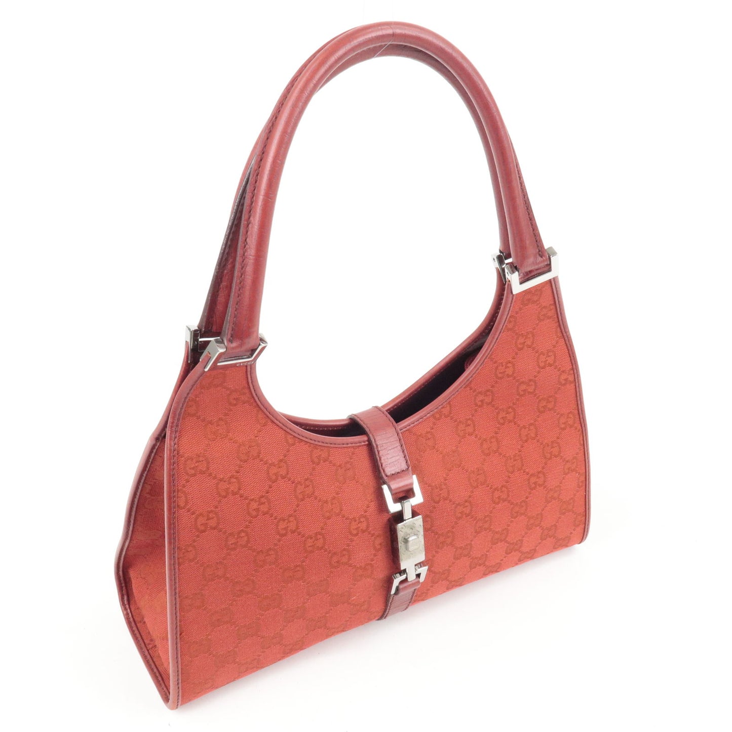 GUCCI Jacki GG Canvas Leather Shoulder Bag Hand Bag Red 01719