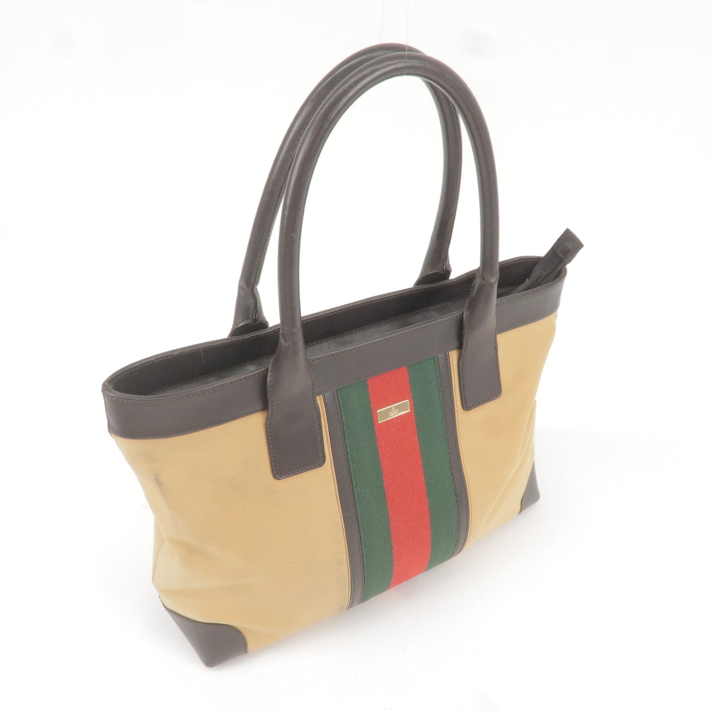 GUCCI Sherry Canvas Leather Tote Bag Hand Bag Beige 002.119