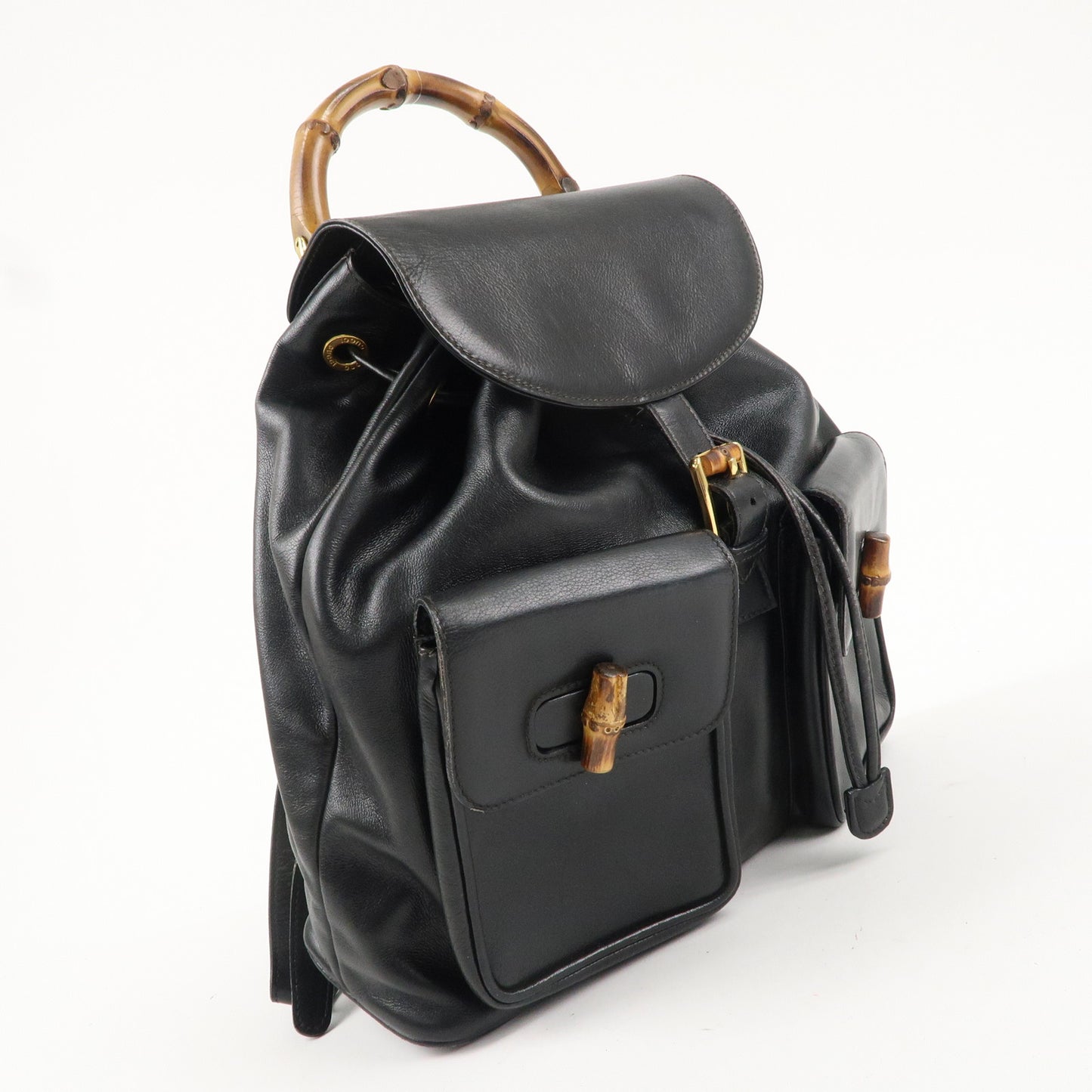 GUCCI Bamboo Leather Back Pack Black Ruck Sack 003.2058.0016