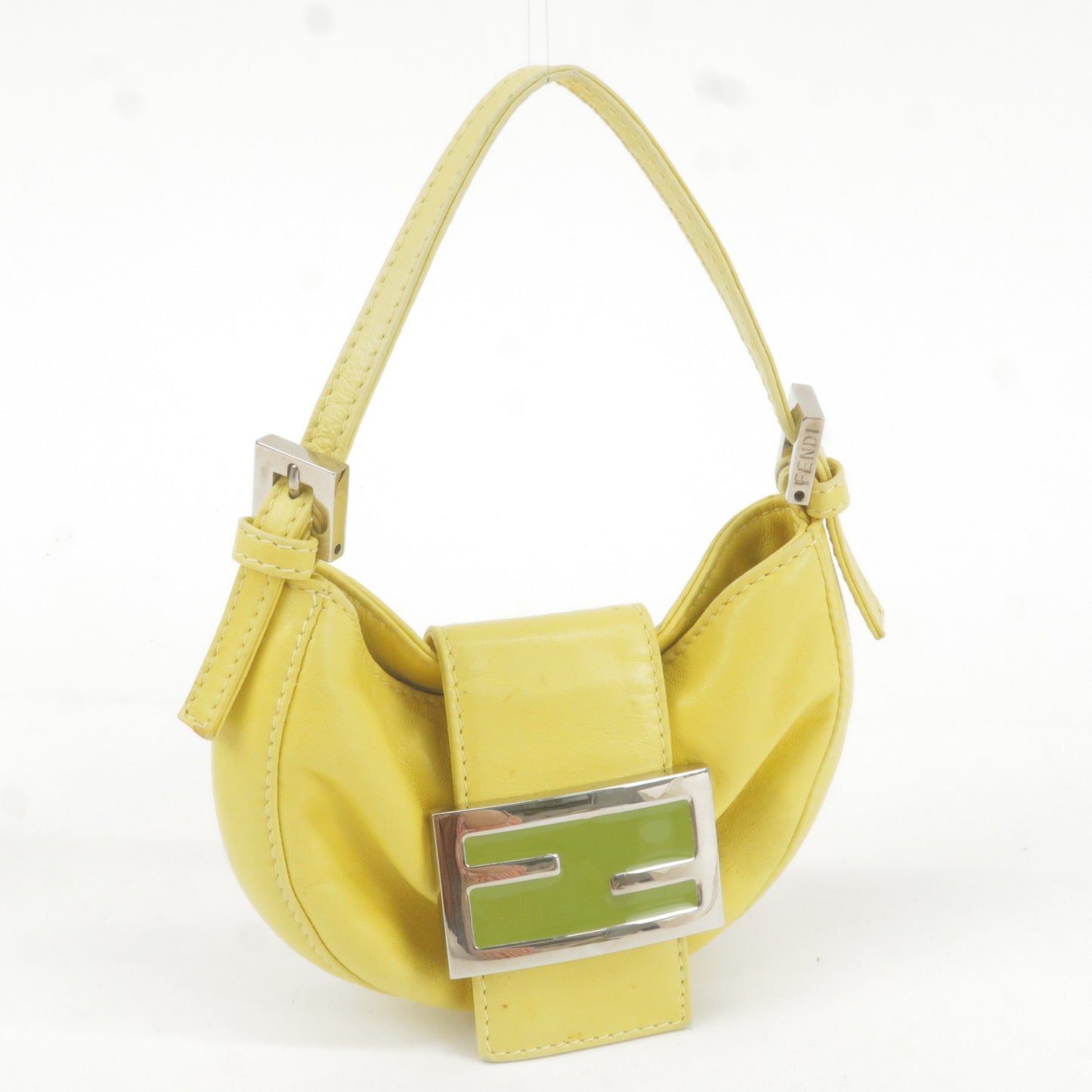 FENDI Mini Croissant Hand Bag Mini Bag Leather Yellow 26673