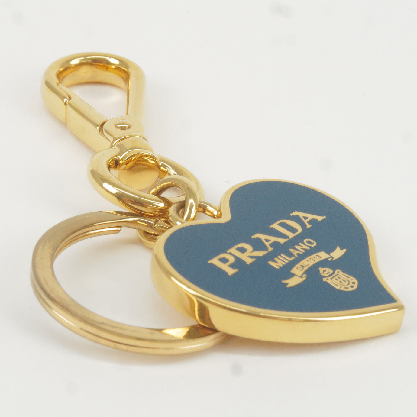PRADA-Heart-Charm-Logo-Key-Holder-Key-Charm-Gold-Blue – dct