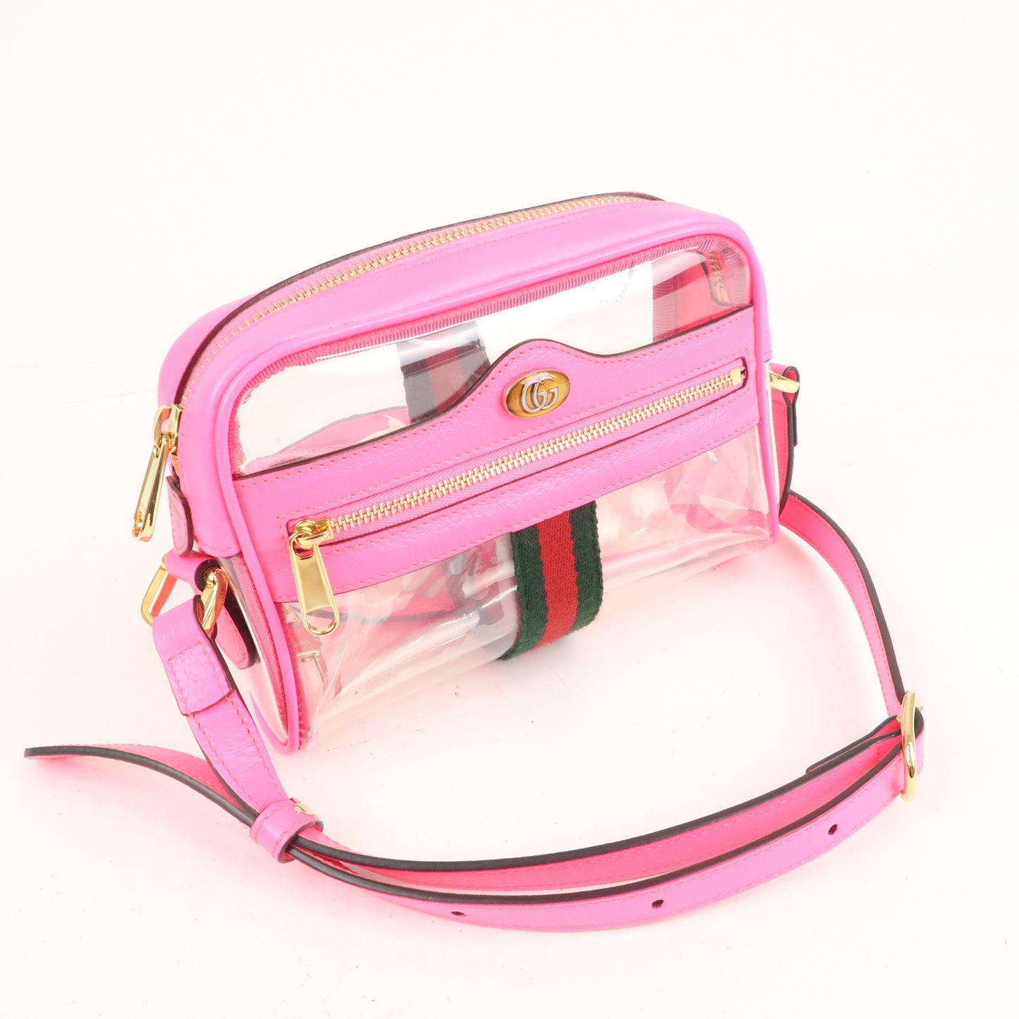GUCCI Sherry Ophidia Vinyl Leather Clear Shoulder Bag Pink 517350