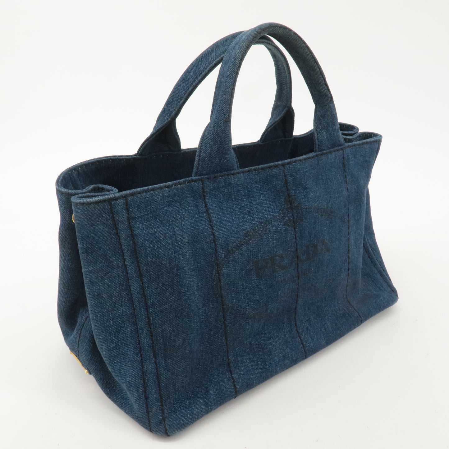 PRADA Logo Canapa Denim 2Way Bag Tote Bag Hand Bag Blue B1877G