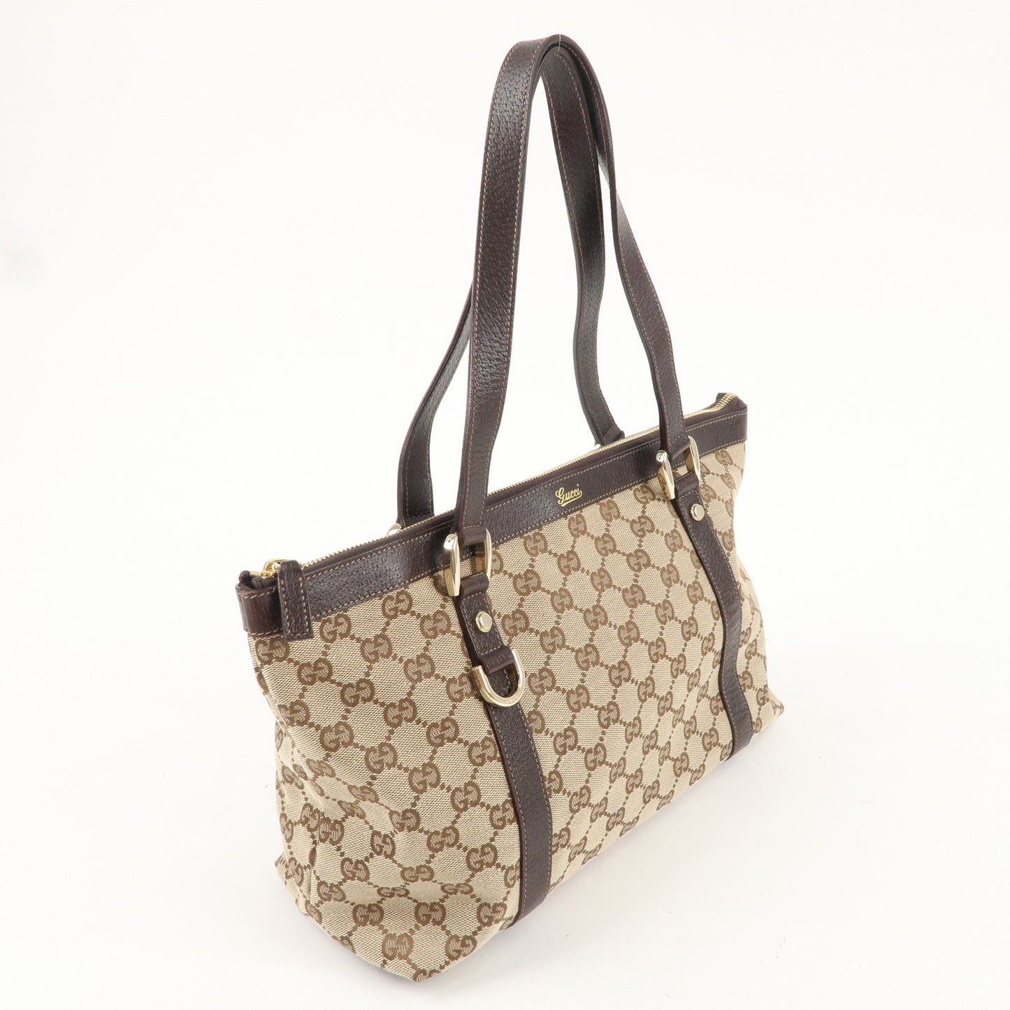 GUCCI Abbey GG Canvas Leather Tote Bag Beige Brown 141470