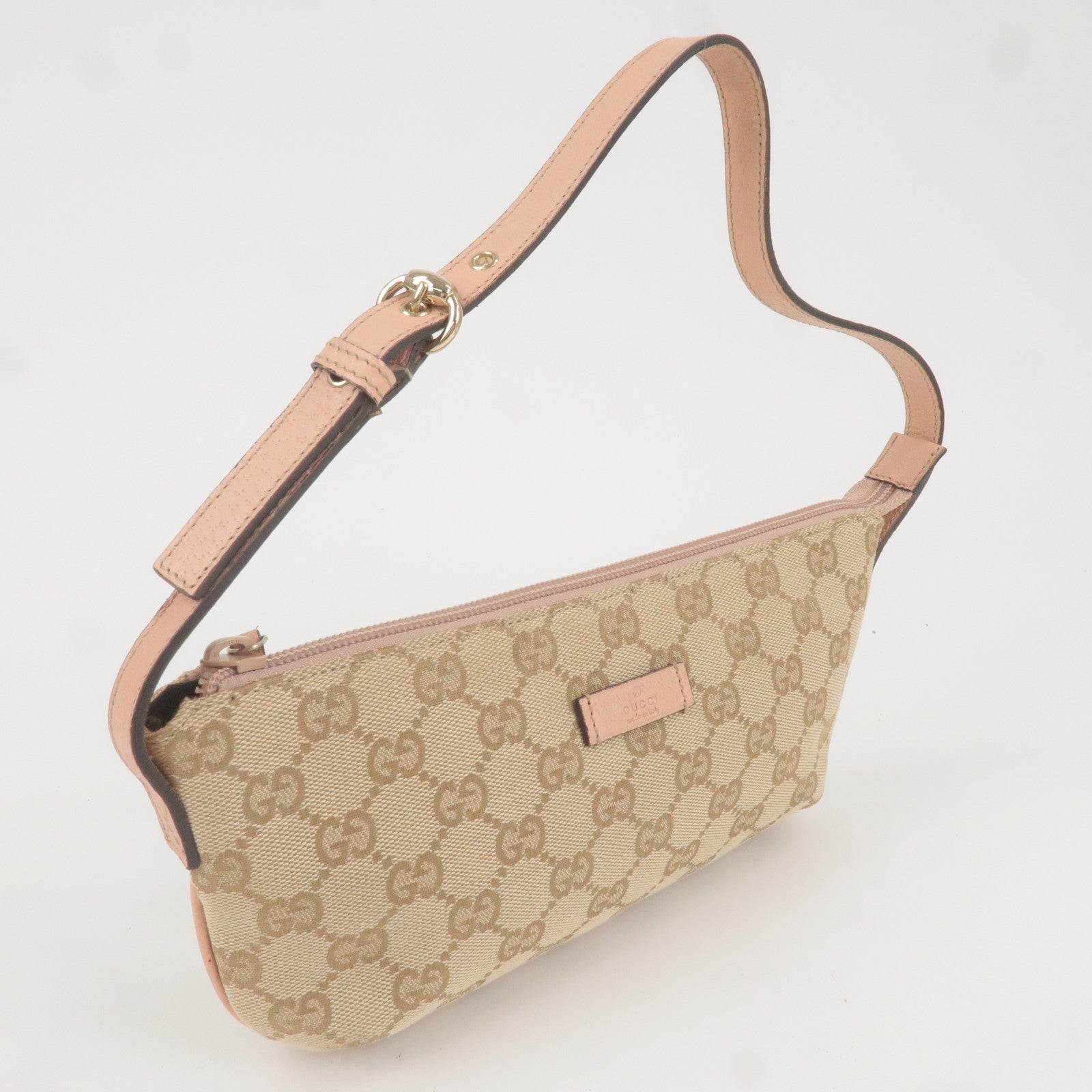 Gucci Pink/Beige GG Canvas And Leather Pochette at 1stDibs