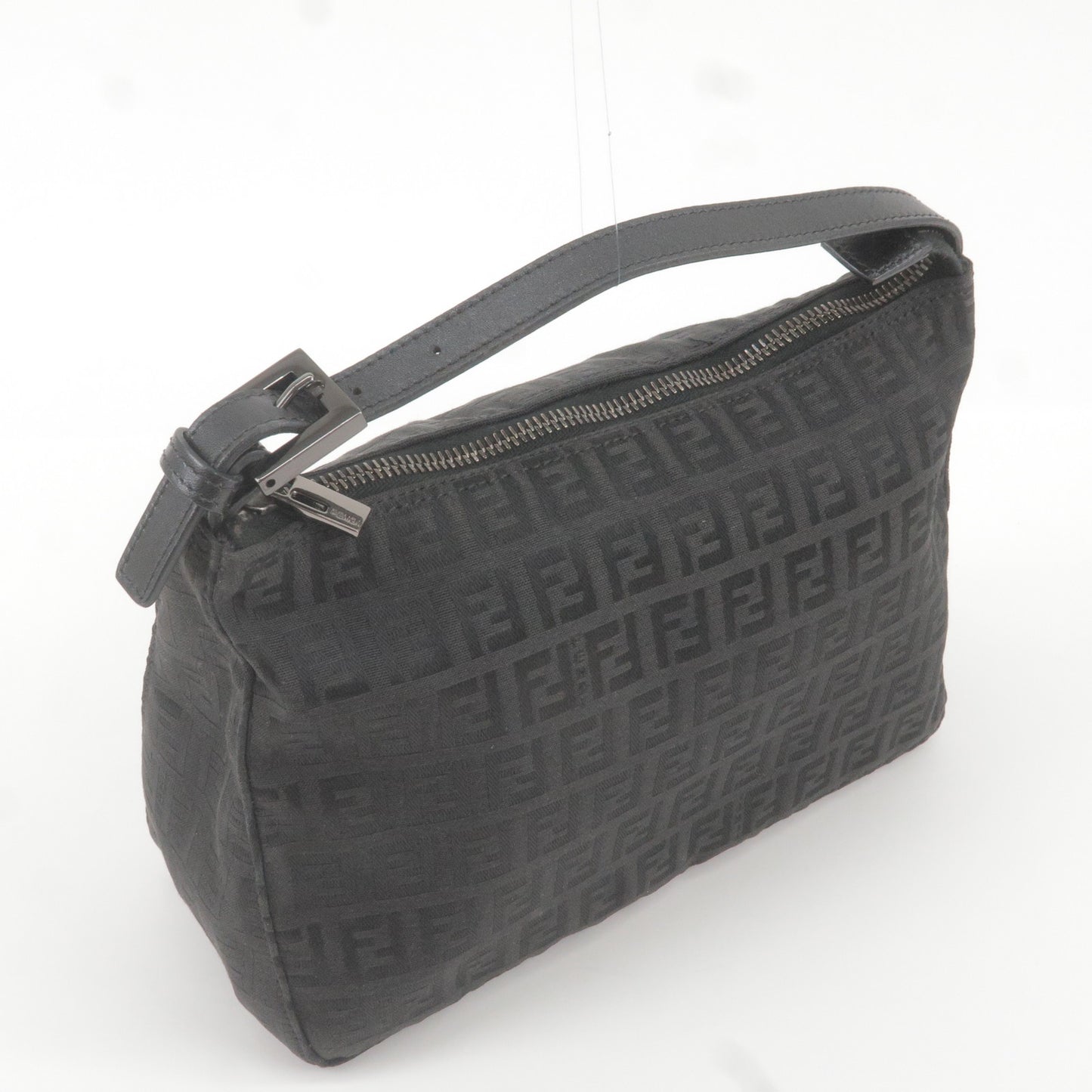 FENDI Zucchino Print Canvas Leather Hand Bag Black 8N0005