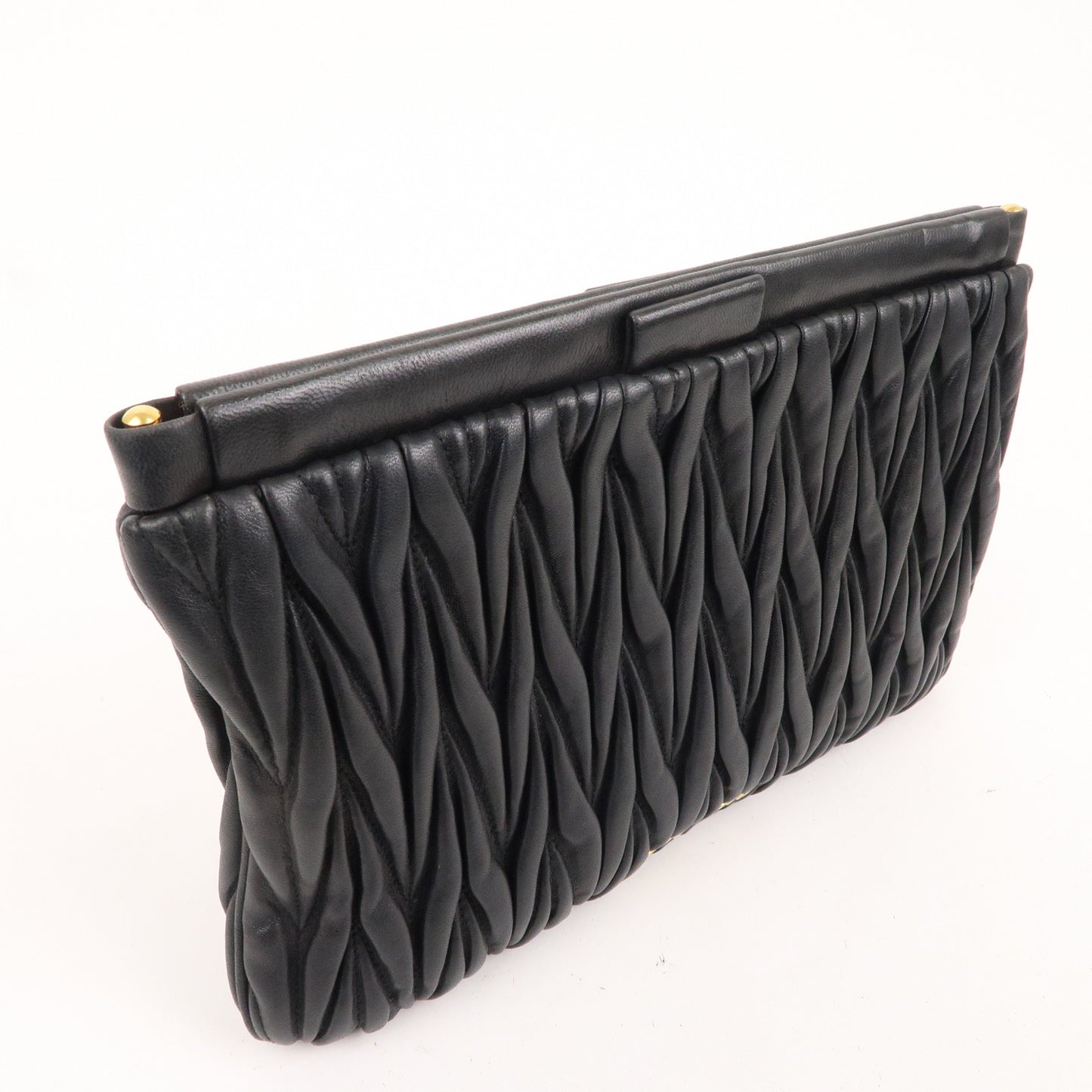 MIU MIU Matelasse Leather Gather Clutch Bag Black