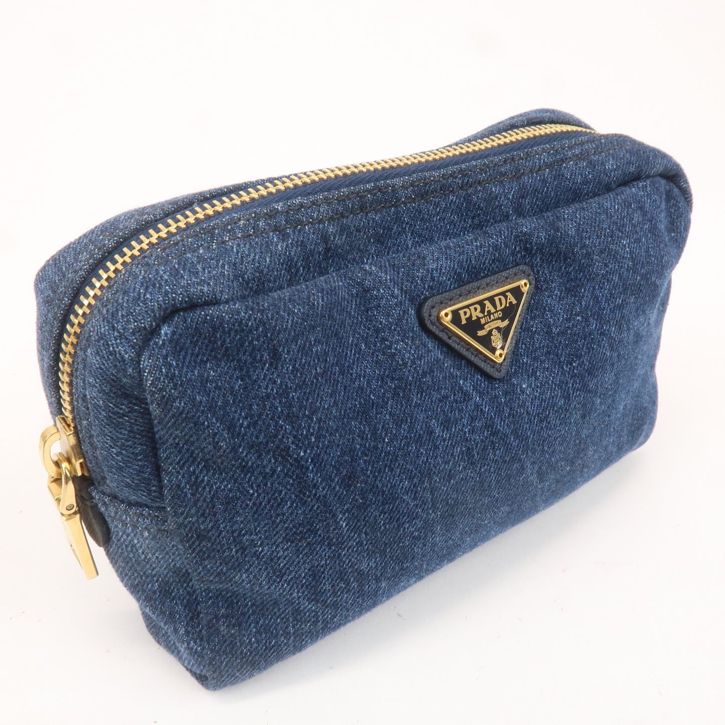 PRADA Canapa Denim Leather Cosmetic Pouch Denim Blue 1NA021