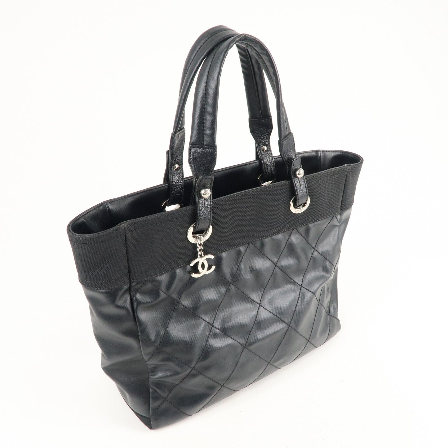 CHANEL Paris Biarritz MM Coated Canvas Leather Tote Bag A34209