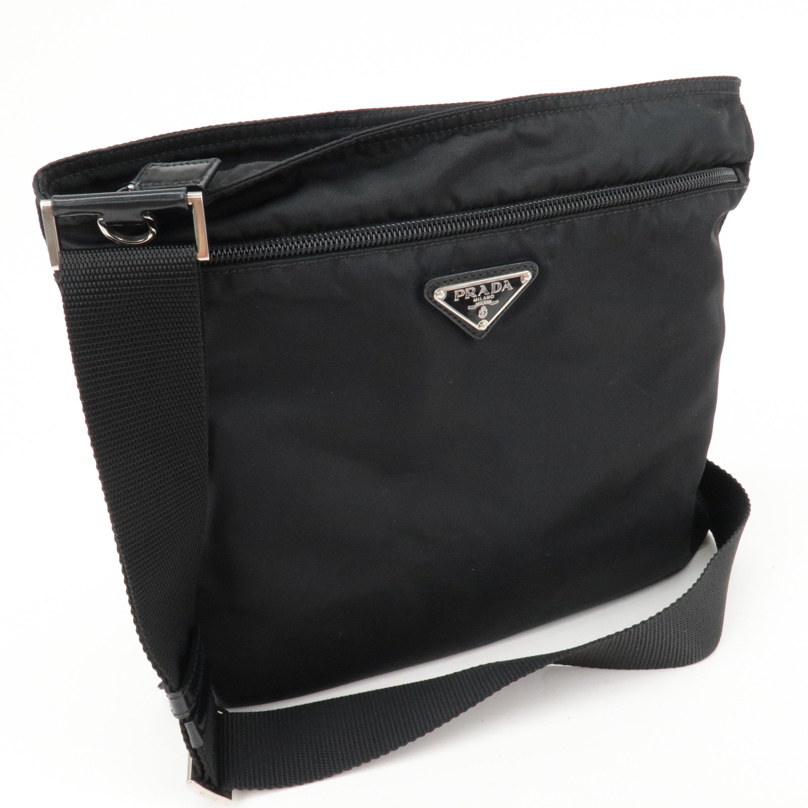 PRADA-Logo-Nylon-Leather-Ribbon-Shoulder-Bag-Black-1N1727 – dct