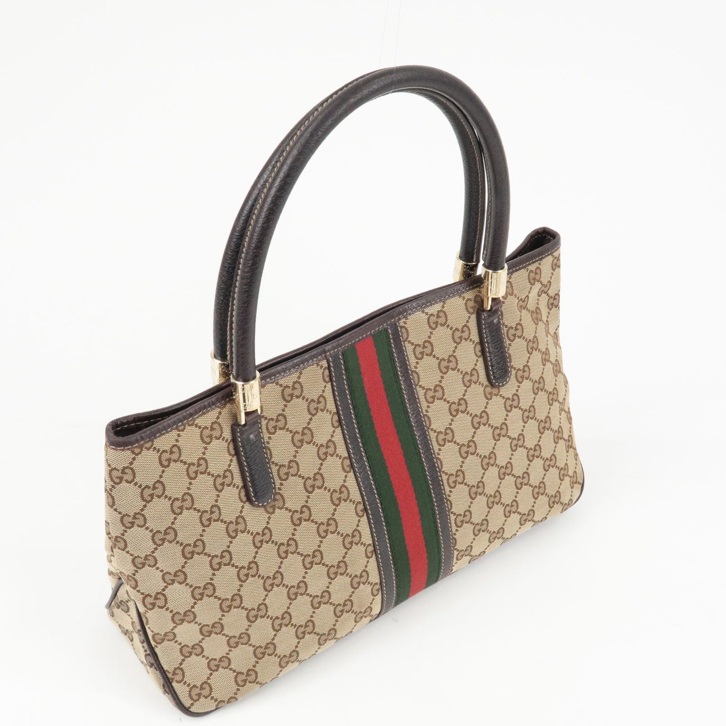 GUCCI Sherry GG Canvas Leather Tote Bag Beige Brown 161717
