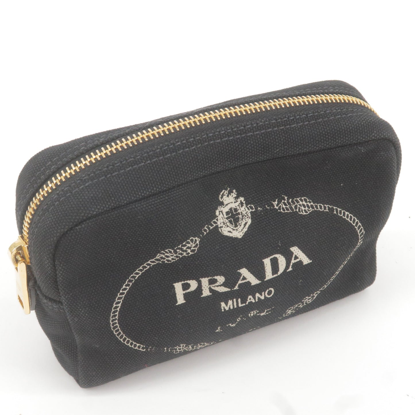 PRADA Logo Canvas Leather Canapa Mini Pouch Black 1NA021