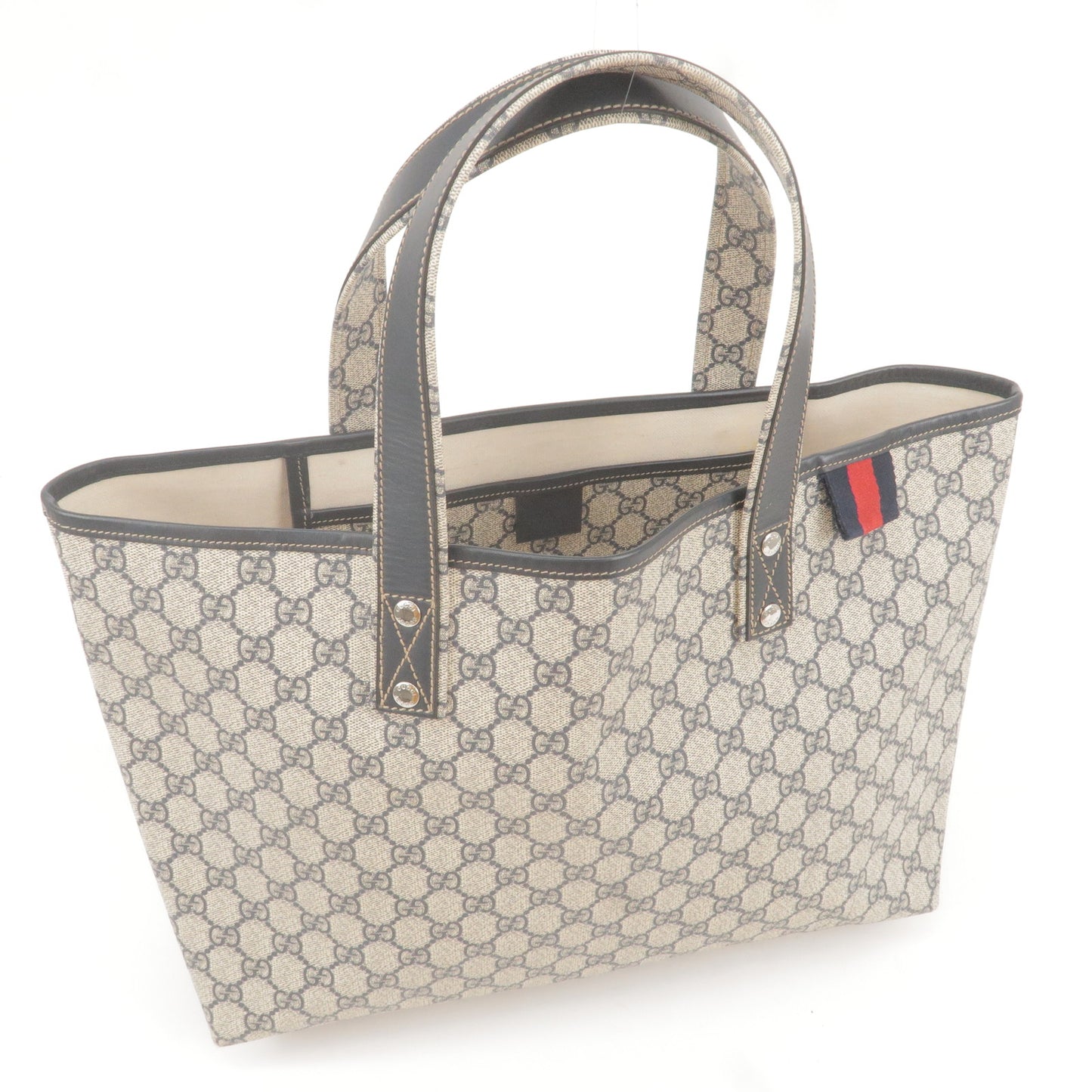 GUCCI Sherry GG Supreme Leather Tote Bag Navy Beige 211134