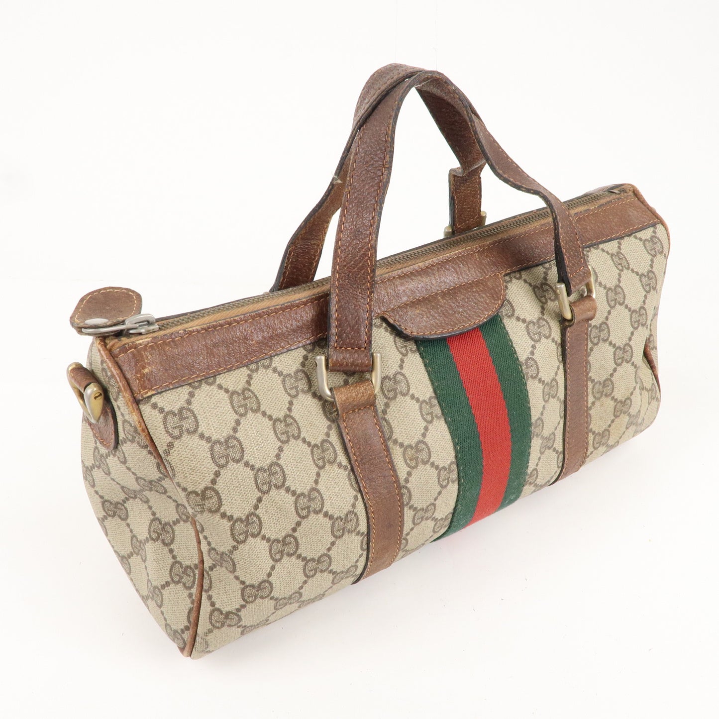 GUCCI Old Gucci Sherry GG Plus Leather Hand Bag Beige Brown