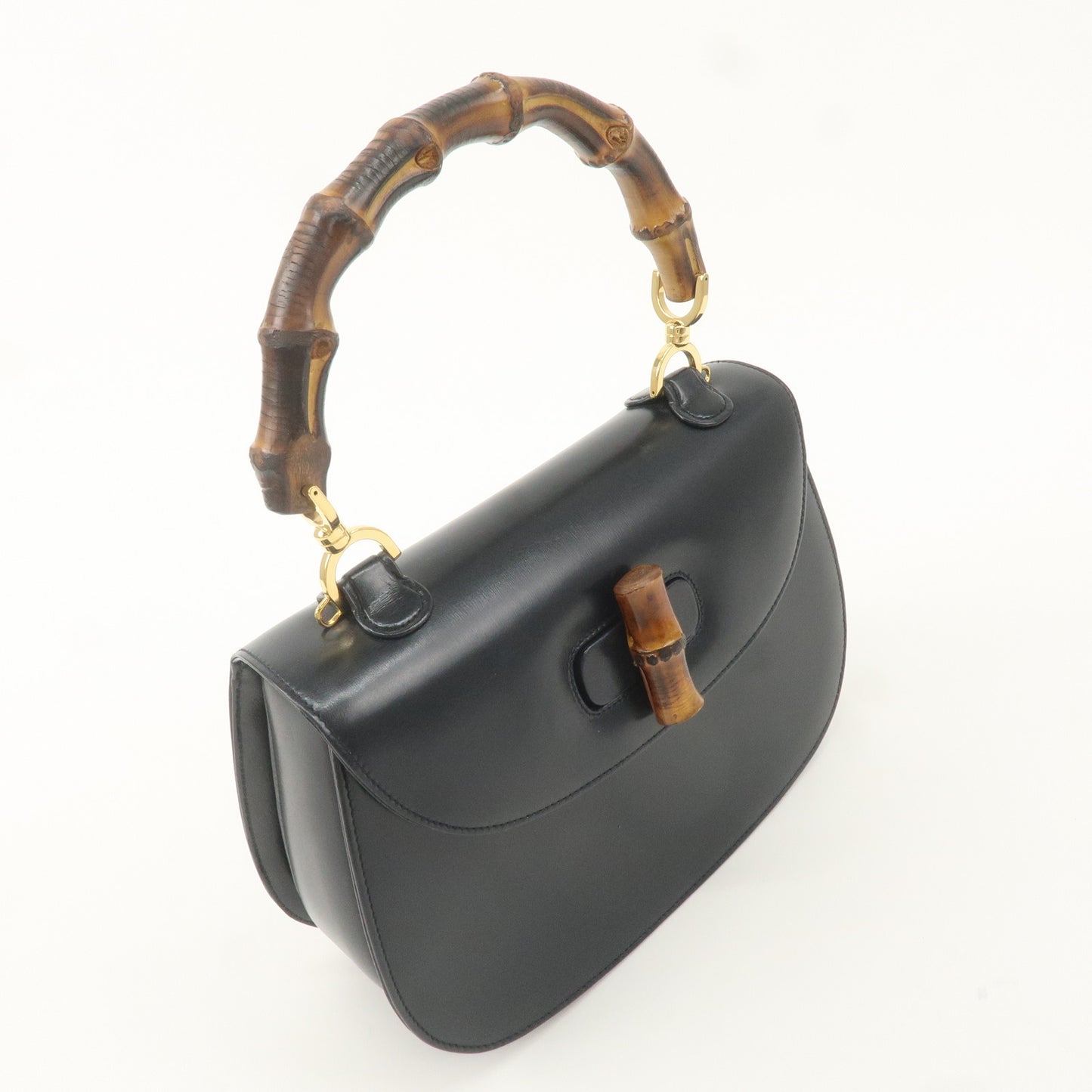 GUCCI Bamboo Leather Hand Bag Black 000.1951.0633