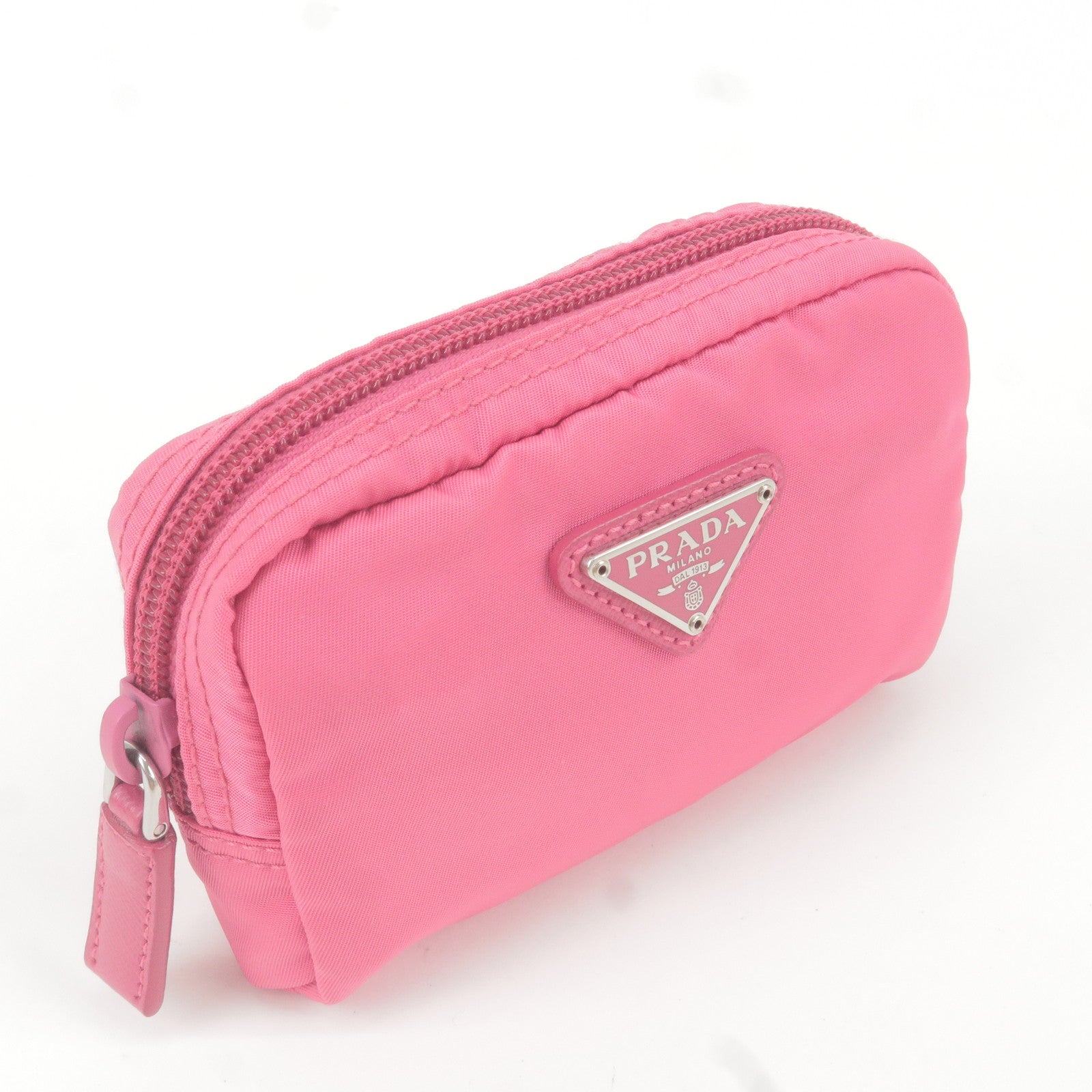 PRADA Logo Nylon Leather Pouch Cosmetic Pouch Pink 1NA339 dct