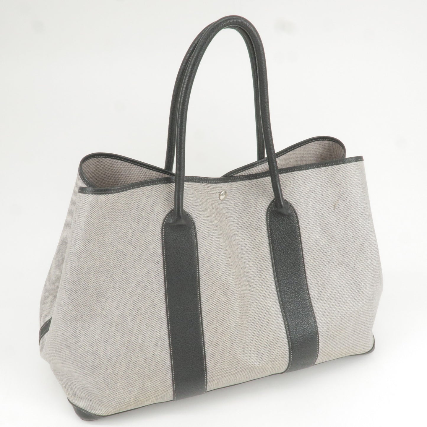 HERMES Toile Ash Leather Garden Party GM Tote Bag Gray Black