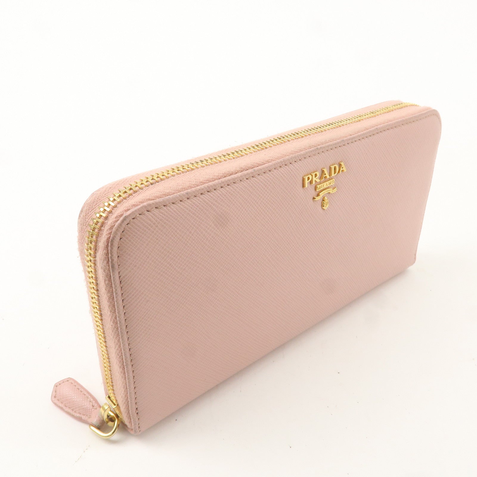 PRADA Logo Leather Round Zipper Long Wallet Pink 1ML506