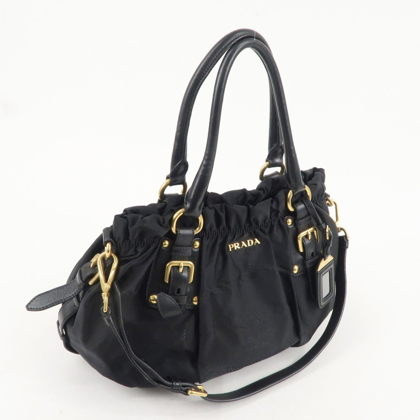 PRADA Logo Nylon Leather 2Way Shoulder Bag Black BR4259