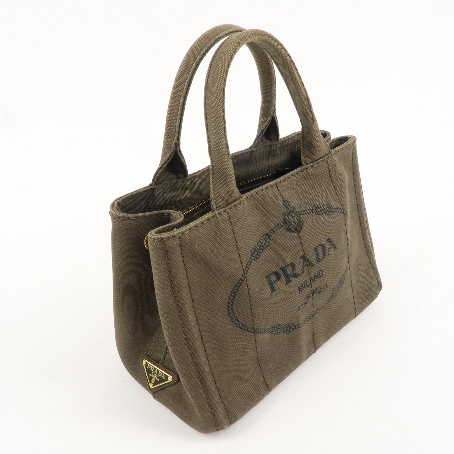 PRADA Logo Canapa Mini Canvas 2Way Bag Hand Bag Khaki B2439G