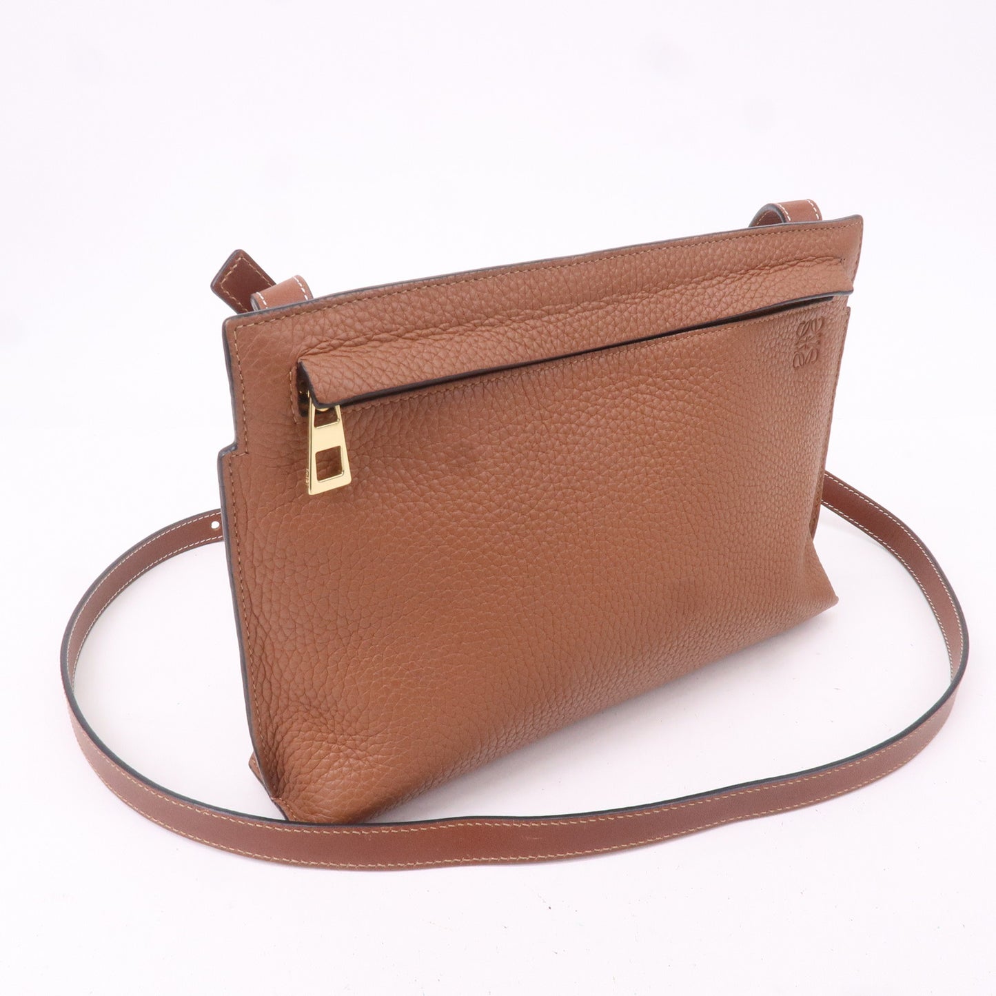 LOEWE Leather T Pouch Shoulder Bag Crossbody Bag Brown