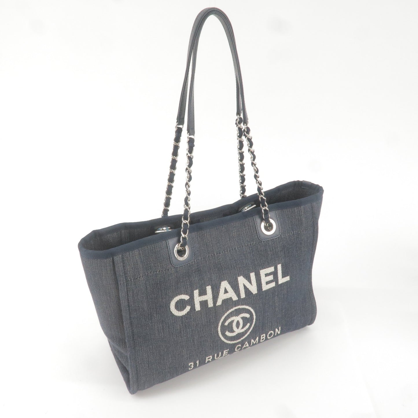CHANEL-Deauville-MM-Canvas-Leather-Chain-Tote-Bag-Blue-A67001