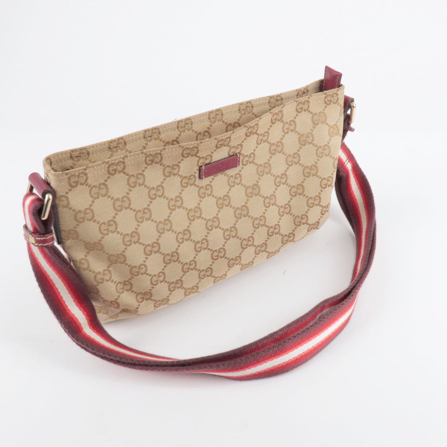GUCCI Sherry GG Canvas Leather Shoulder Bag Beige Red 189749