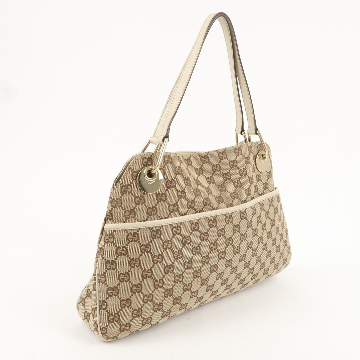 GUCCI GG Canvas Leather Tote Bag Shoulder Bag Beige Ivory 121023