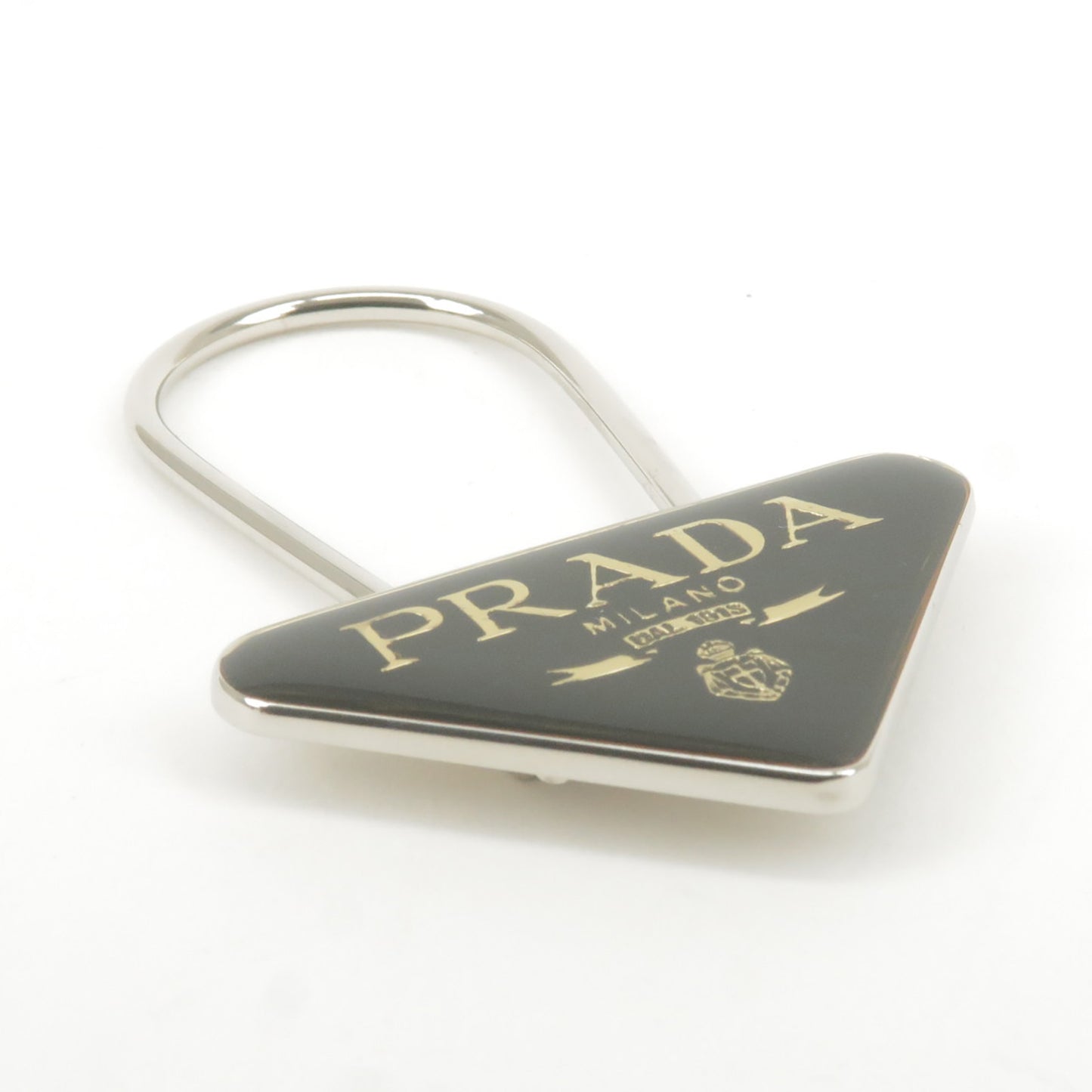 PRADA Triangle Logo Key Charm Bag Accessory Black Silver M285
