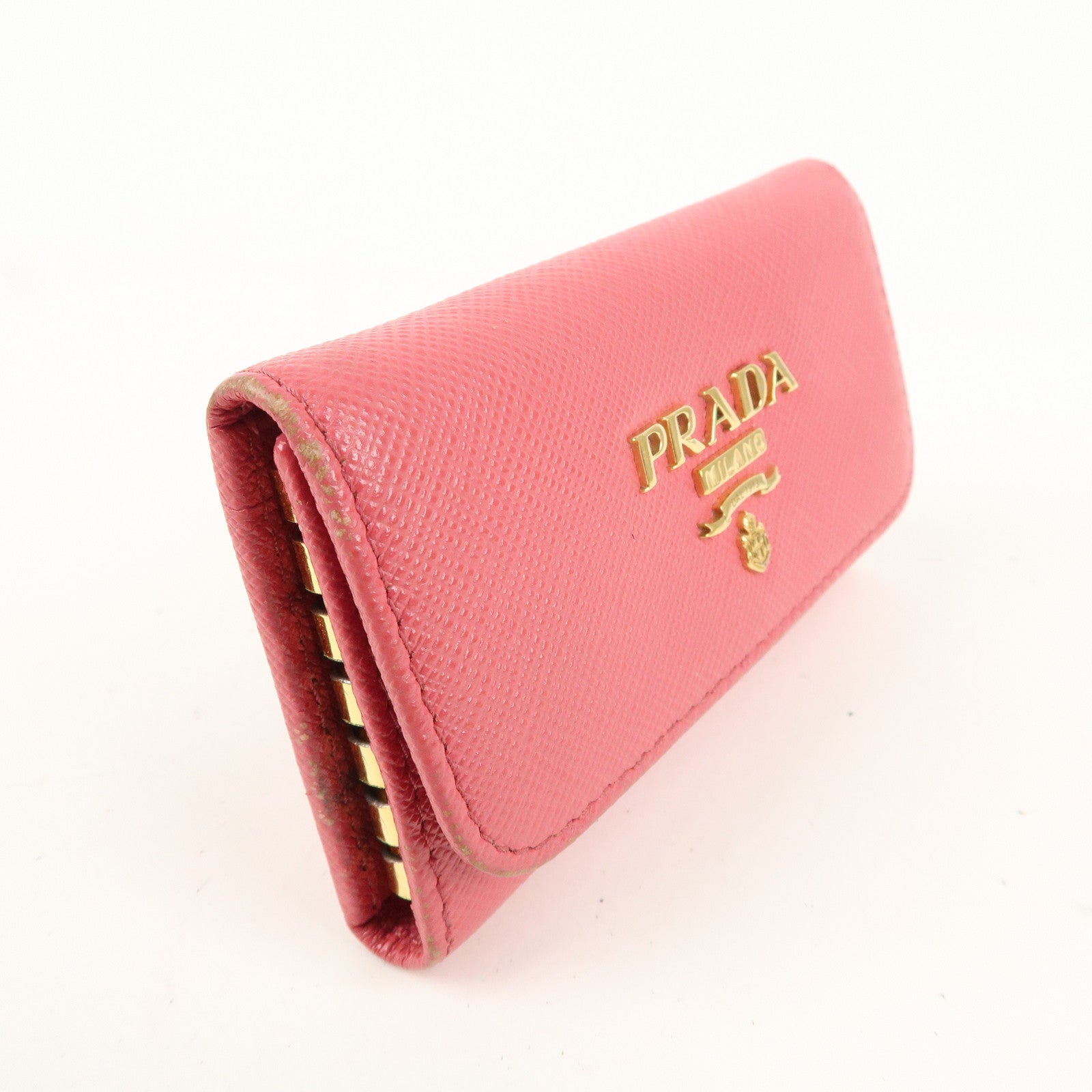 PRADA Logo Leather 6 Key Case Key Holder Pink 1PG222