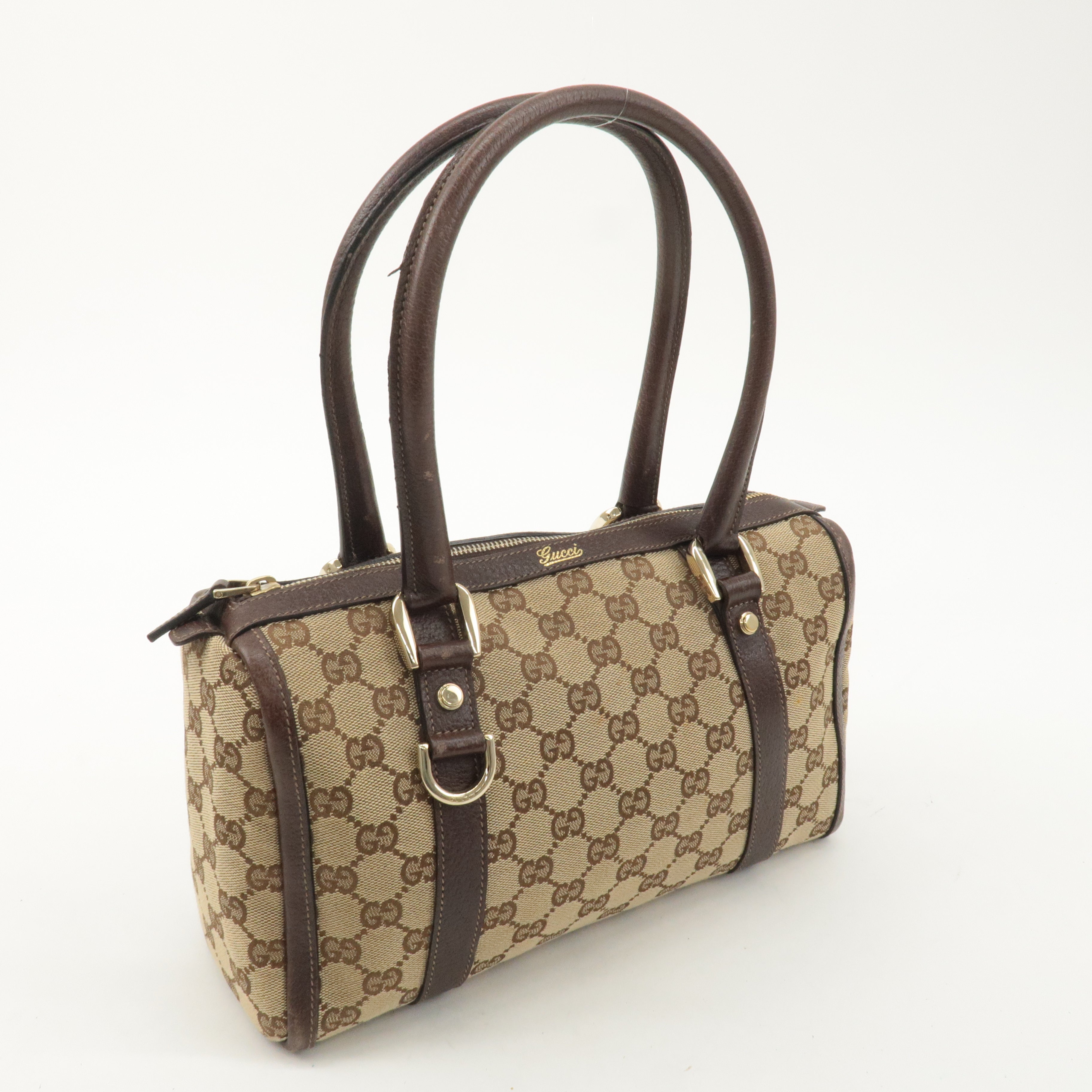 GUCCI Abbey GG Canvas Leather Boston Bag Beige Brown 130942