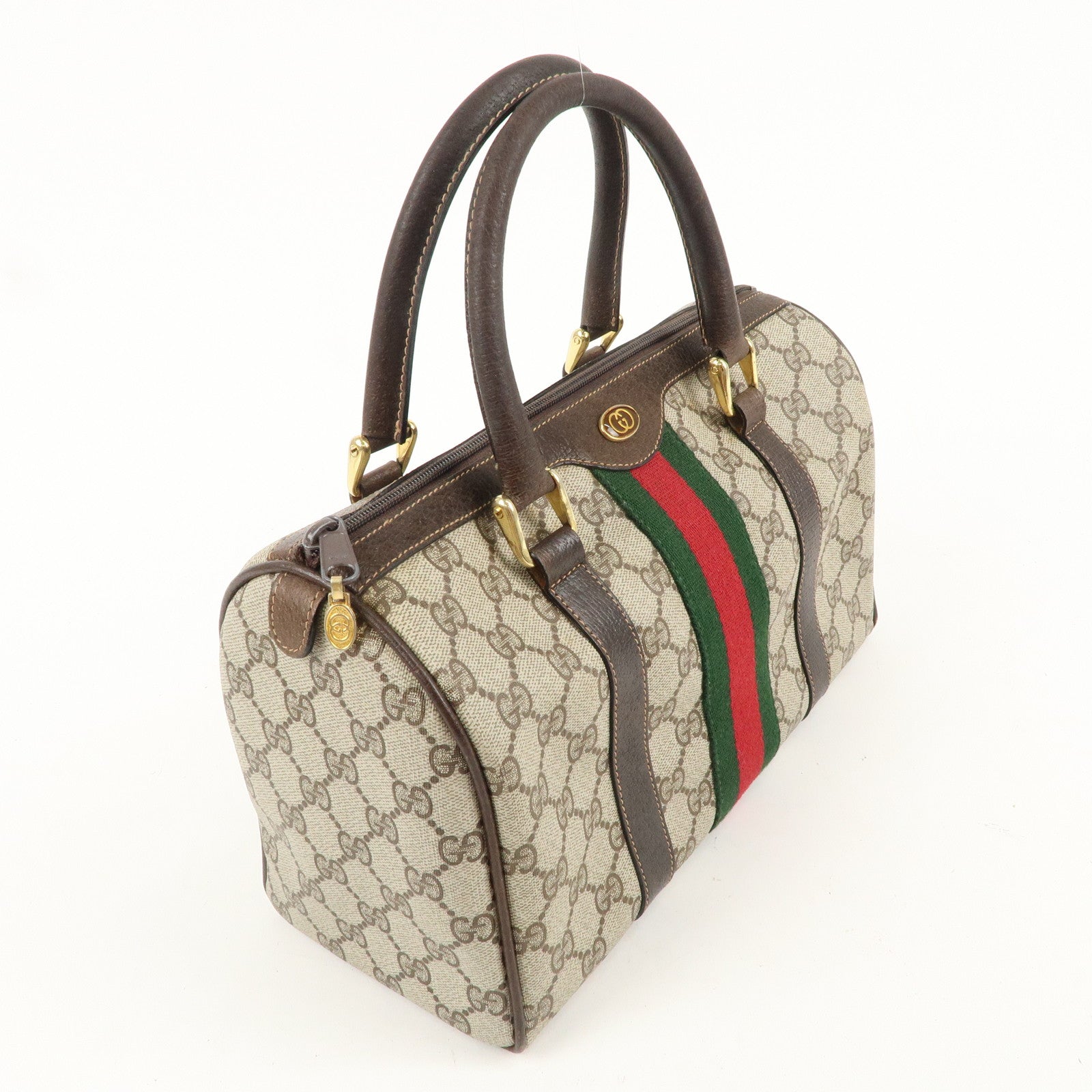 GUCCI Old Gucci Sherry GG Plus Leather Boston Bag Beige 010.378