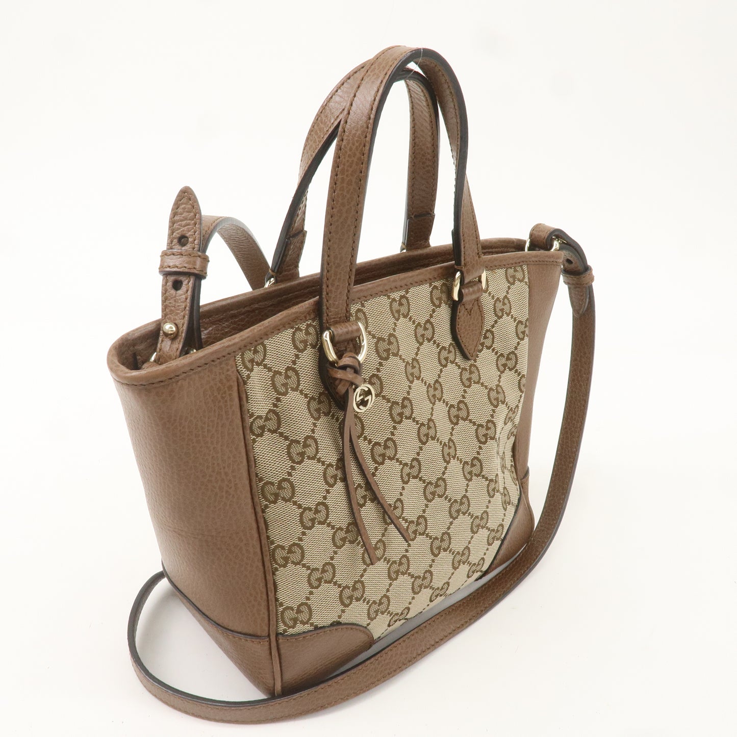 GUCCI GG Canvas Leather 2WAY Bag Hand Bag Beige Brown 449241