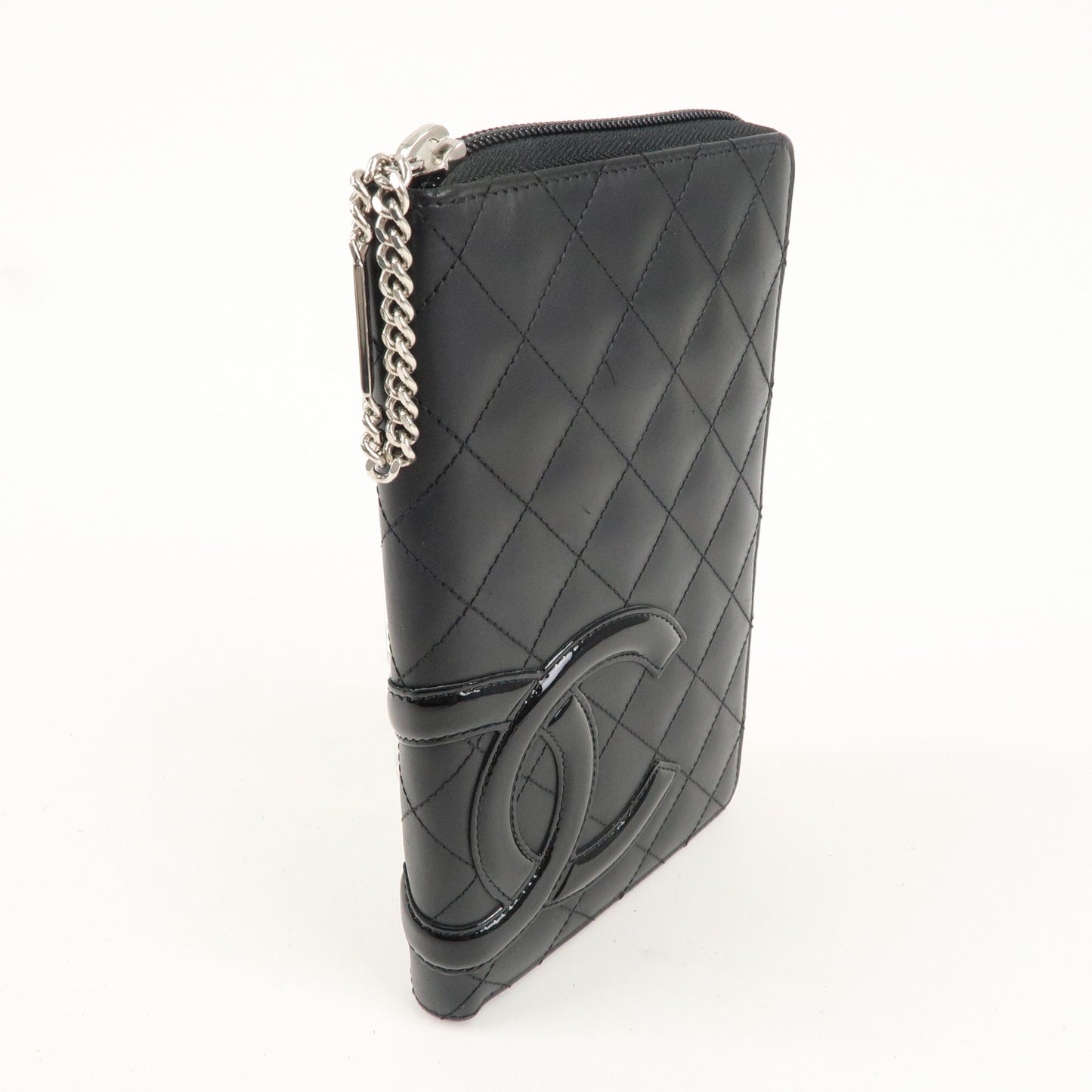 CHANEL Cambon Line Leather Round Zippy Long Wallet Black A26710