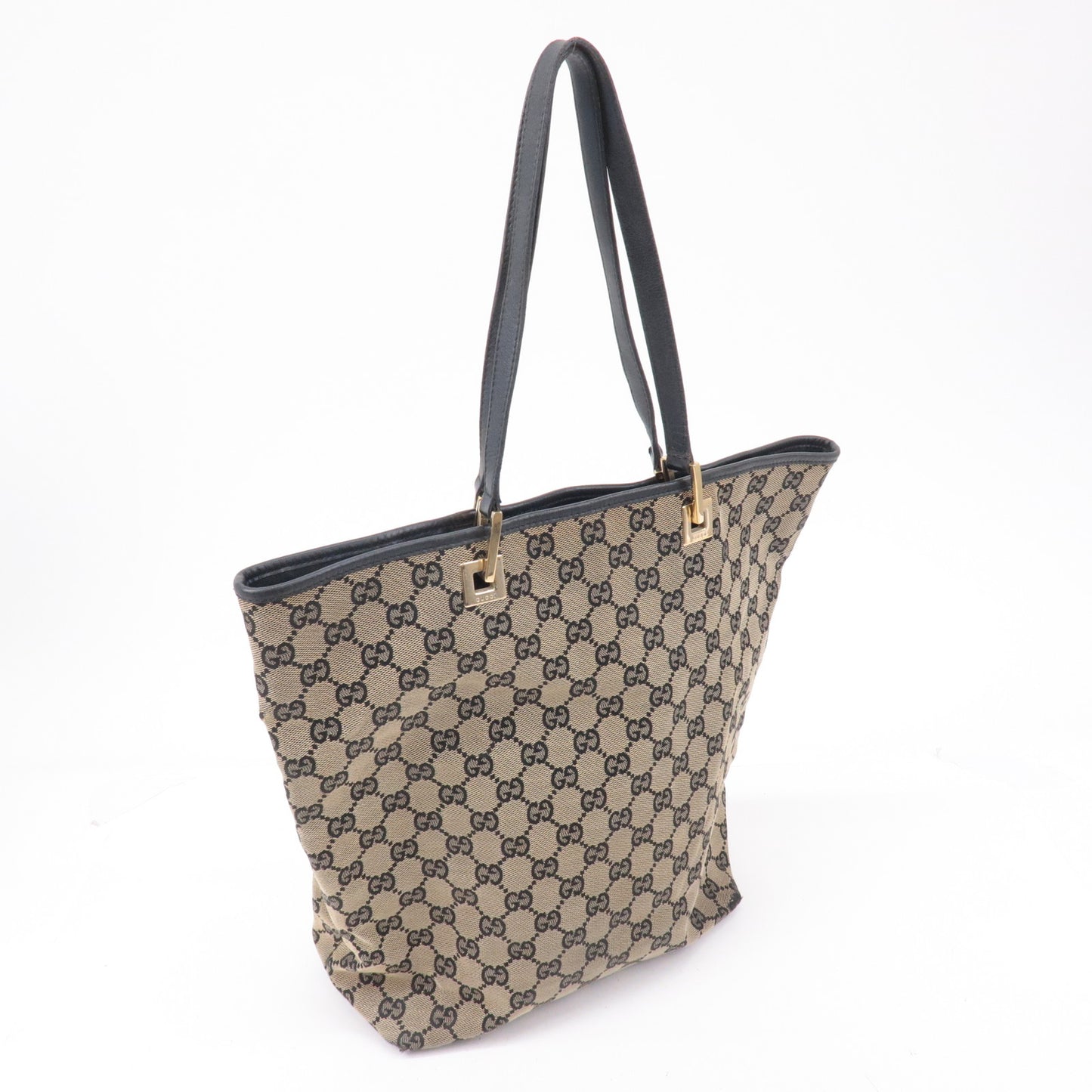 GUCCI GG Canvas Leather Tote Bag Hand Bag Beige Navy 002・1098